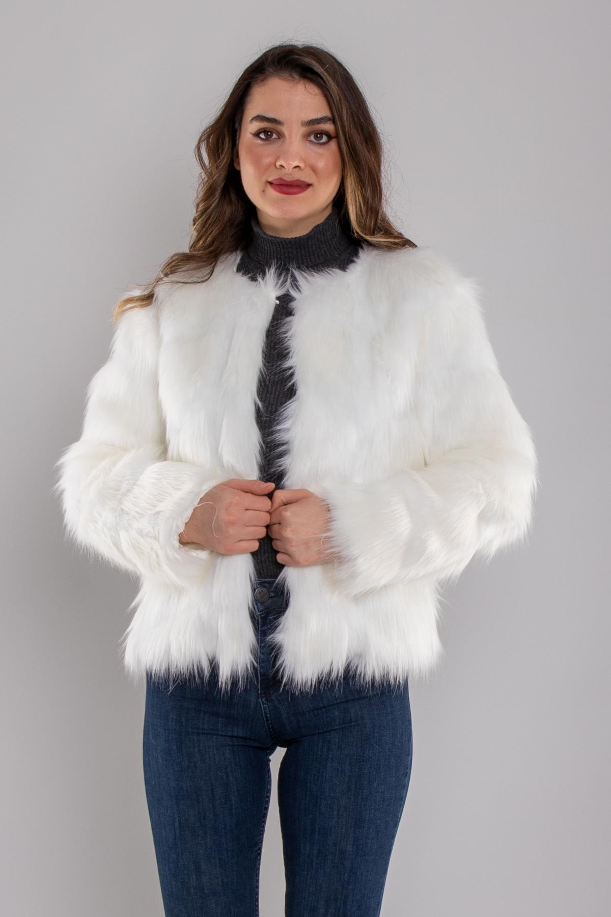 7300 Karla Kısa Kareli Kürklü Ceket