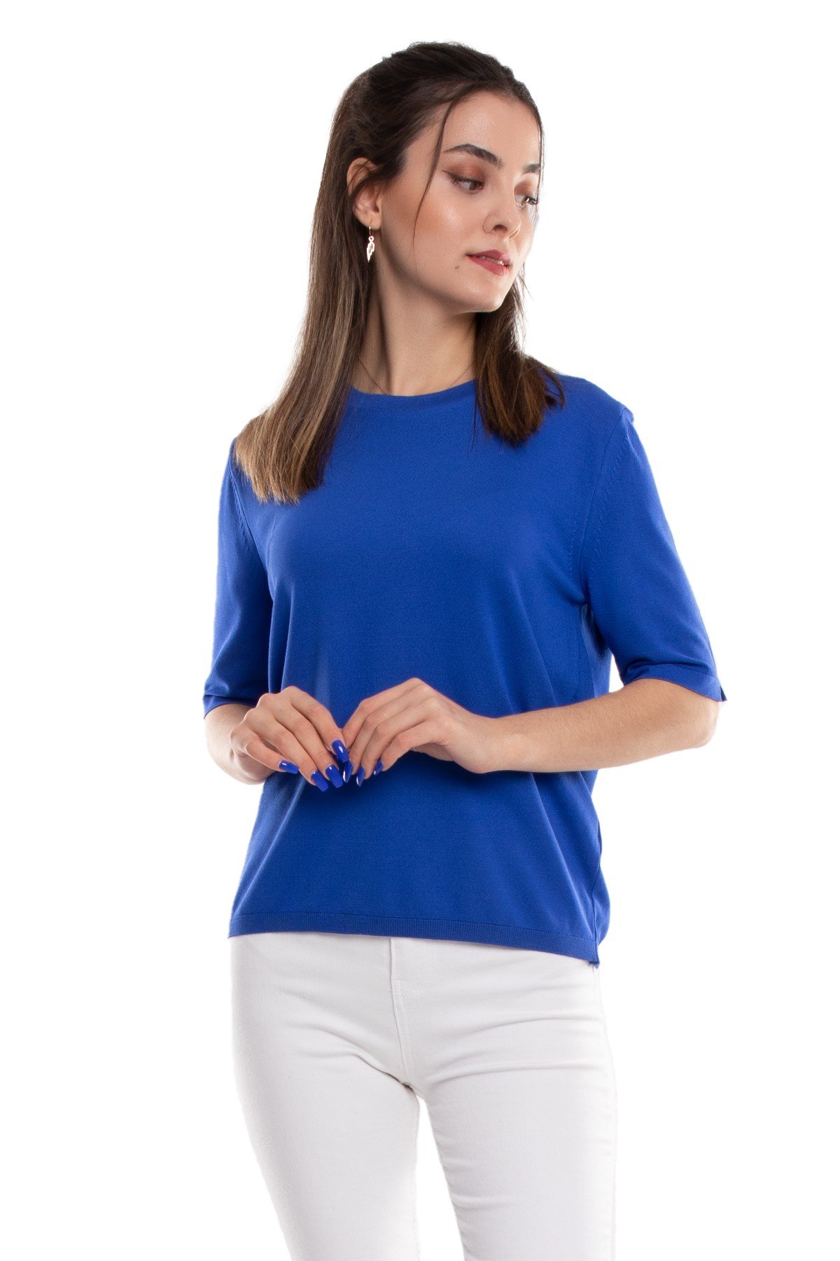 731 Bisiklet Yaka Arka Damlı Kısa Kol Merserize Triko