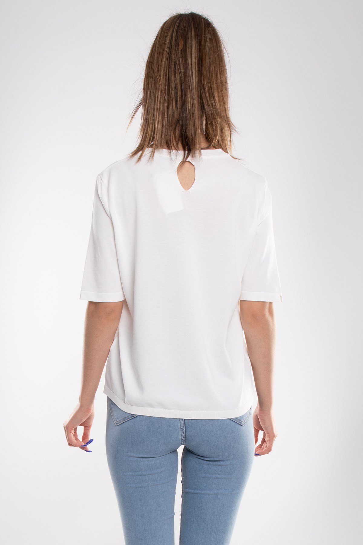 731 Bisiklet Yaka Arka Damlı Kısa Kol Merserize Triko