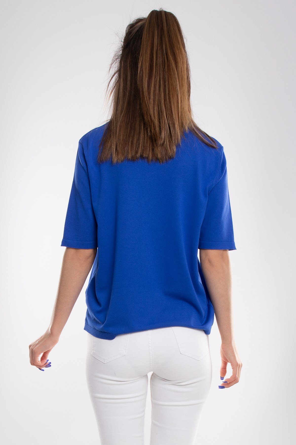 731 Bisiklet Yaka Arka Damlı Kısa Kol Merserize Triko