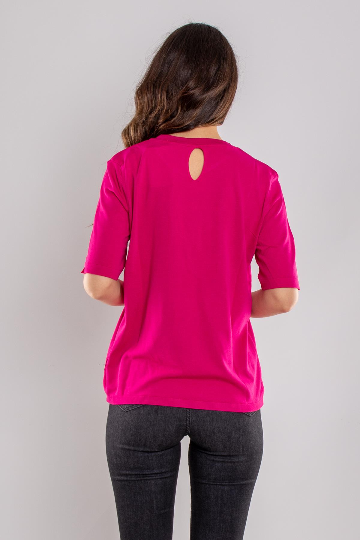 731 Bisiklet Yaka Arka Damlı Kısa Kol Merserize Triko