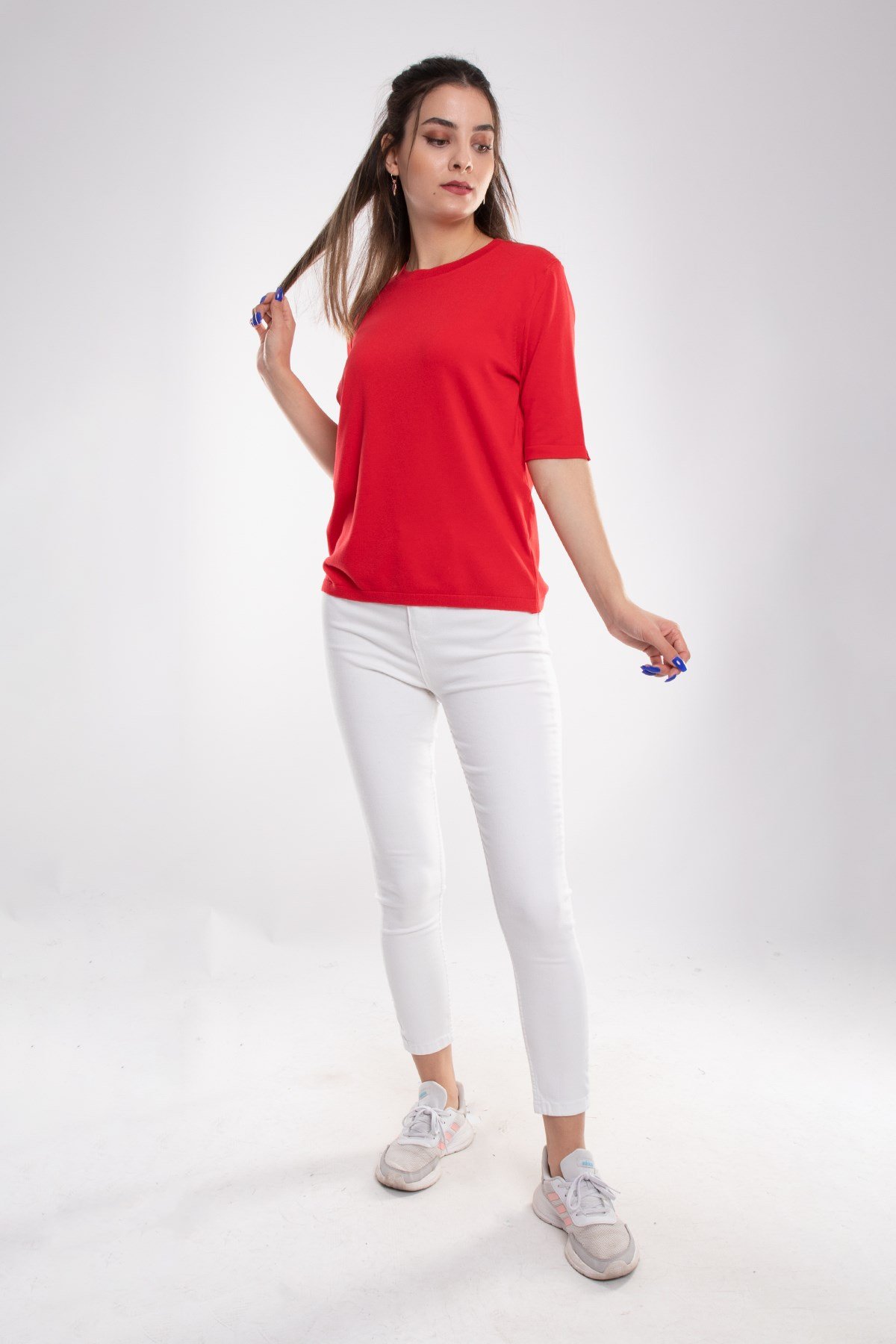 731 Bisiklet Yaka Arka Damlı Kısa Kol Merserize Triko