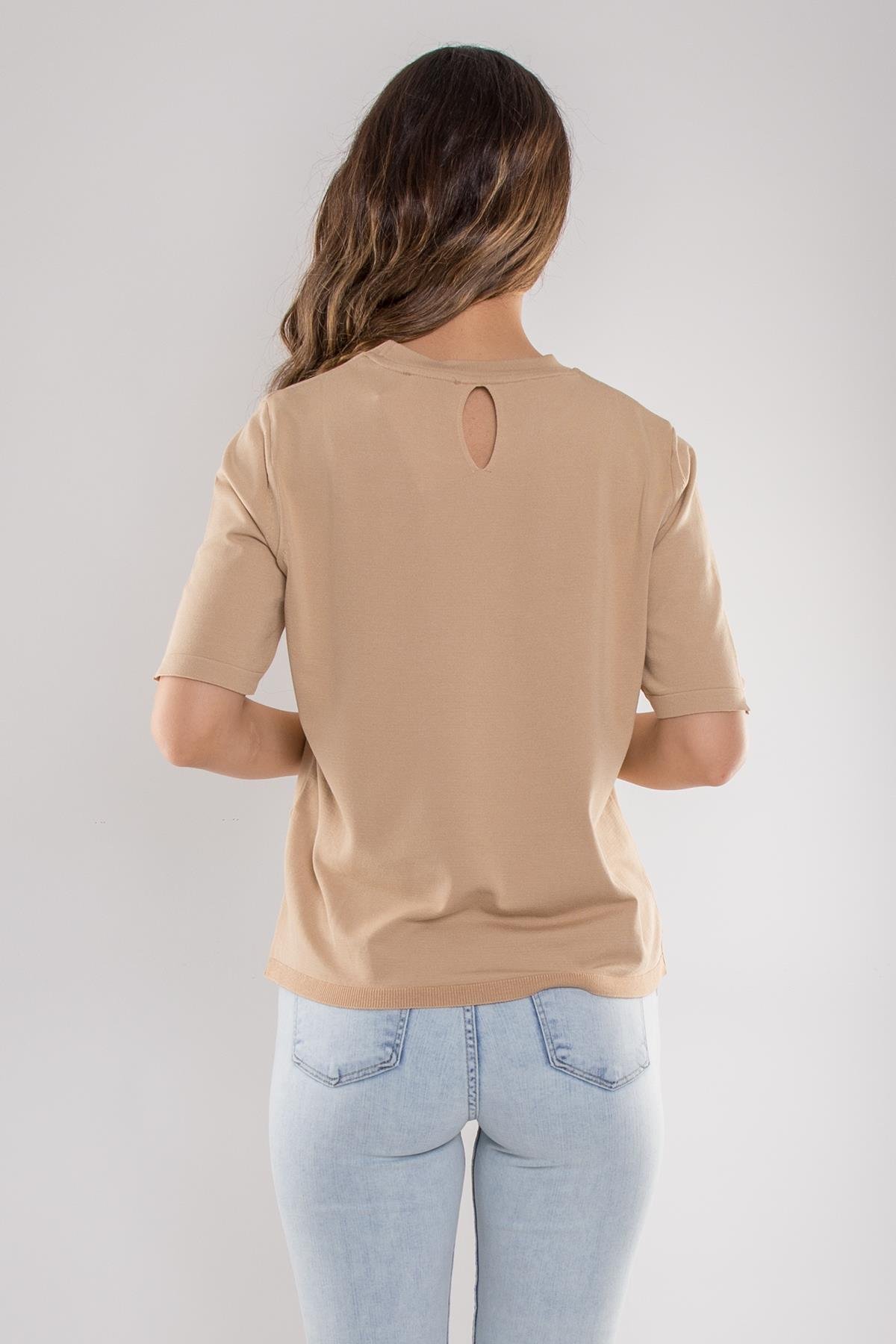 731 Bisiklet Yaka Arka Damlı Kısa Kol Merserize Triko