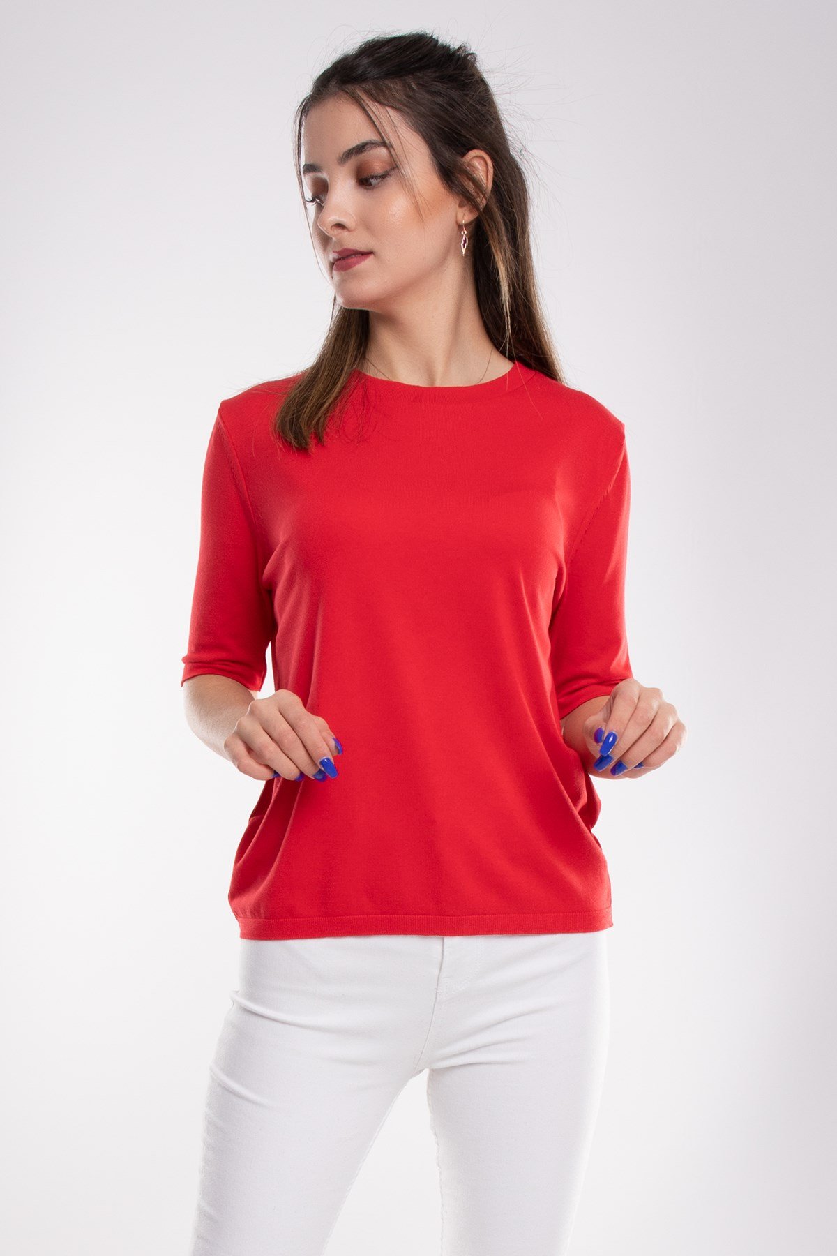 731 Bisiklet Yaka Arka Damlı Kısa Kol Merserize Triko