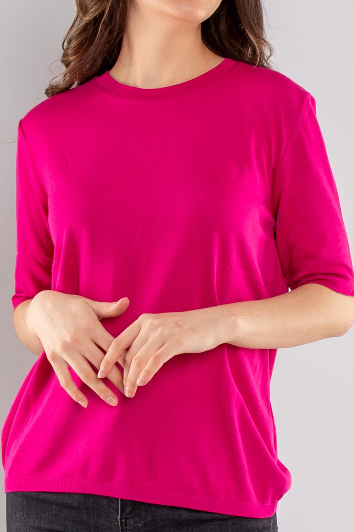 731 Bisiklet Yaka Arka Damlı Kısa Kol Merserize Triko