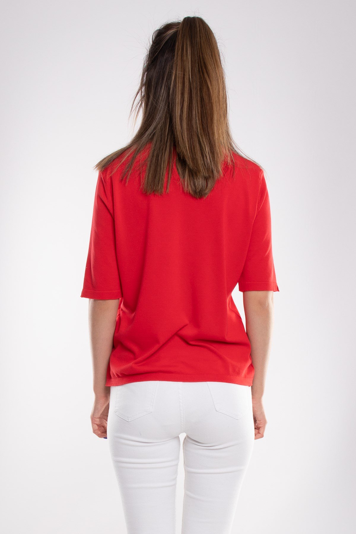 731 Bisiklet Yaka Arka Damlı Kısa Kol Merserize Triko