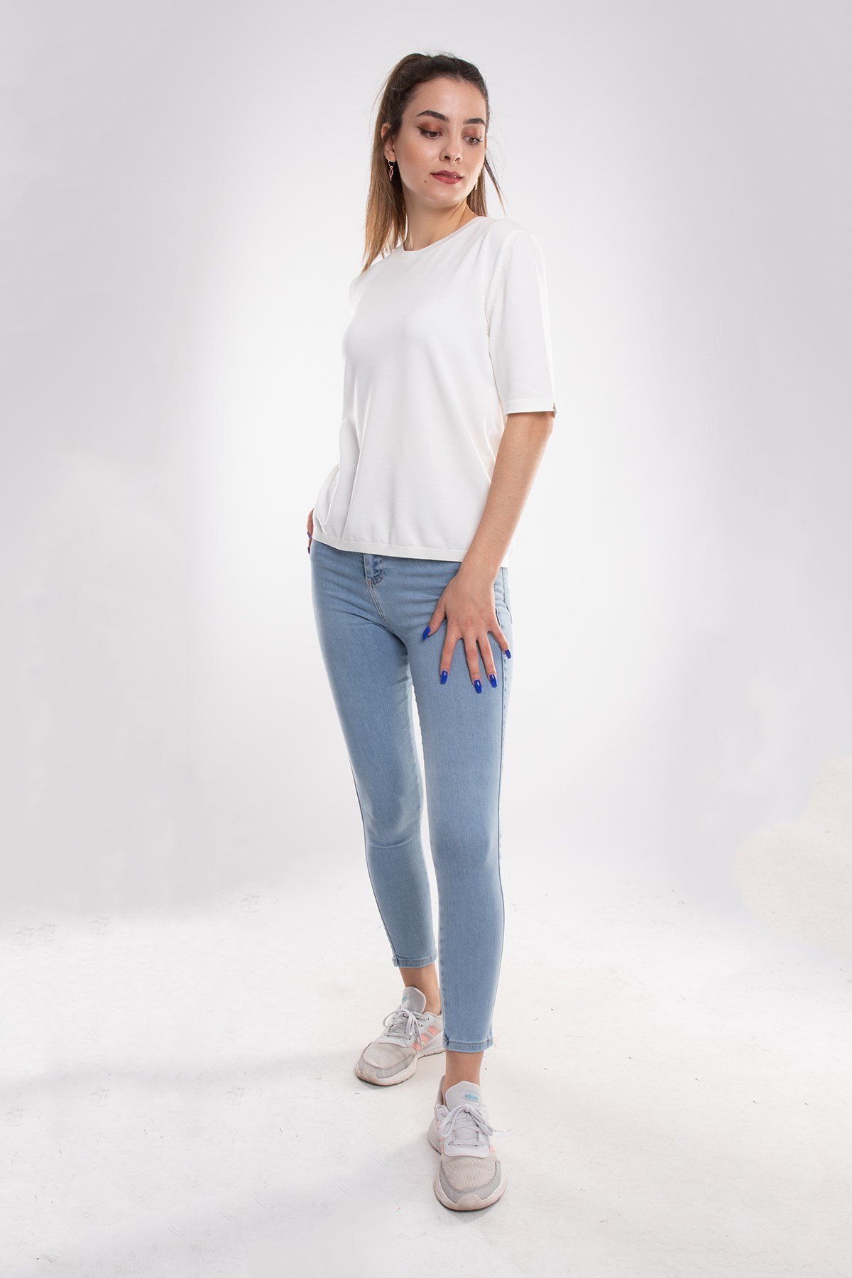 731 Bisiklet Yaka Arka Damlı Kısa Kol Merserize Triko