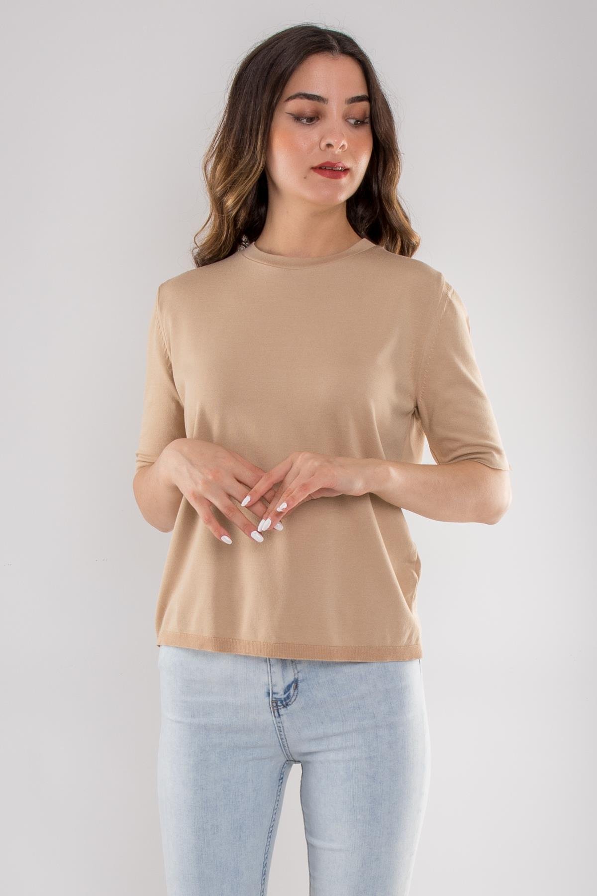 731 Bisiklet Yaka Arka Damlı Kısa Kol Merserize Triko