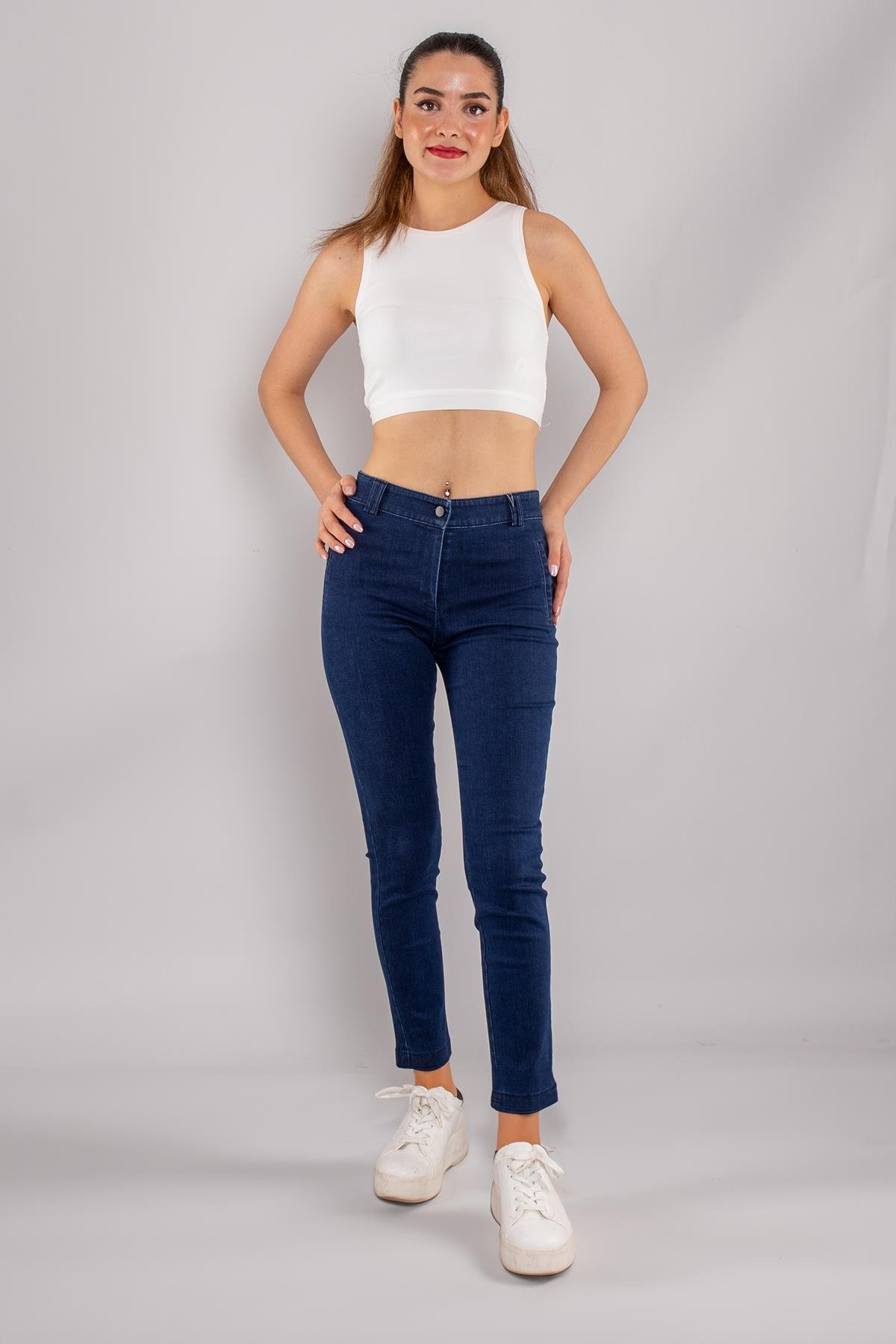 75277 Cep Dikişli Pamuklu Kanvas Kadın Kot Pantolon