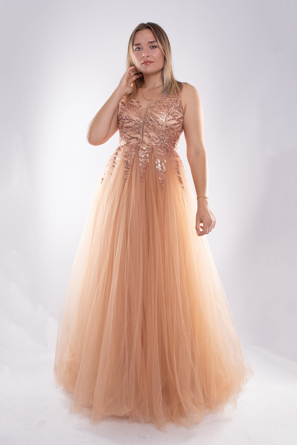 7555 Desire Simli Pul Piroşeli Uzun Tül Nişanlık