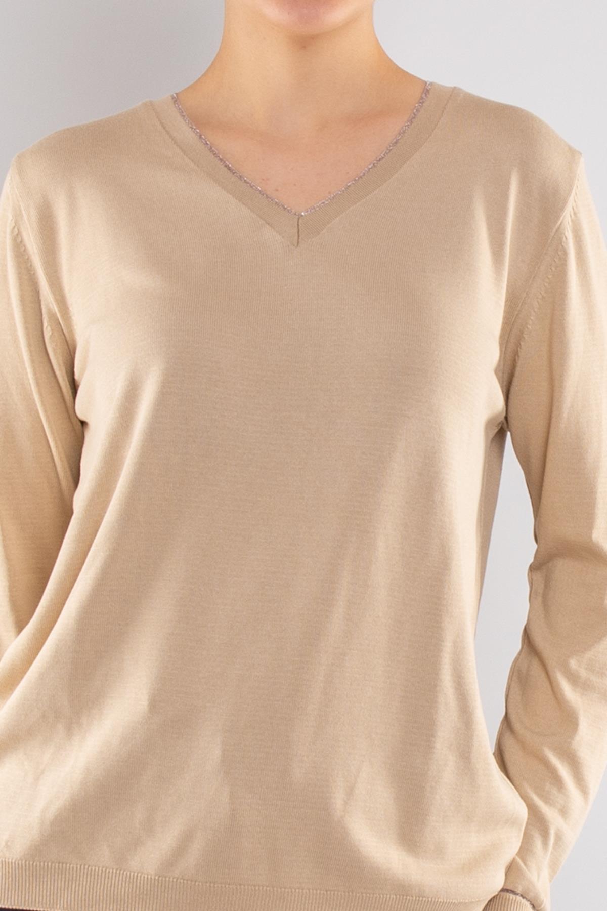 756 Vyaka ve Kol Ucu Simli Merserize Triko