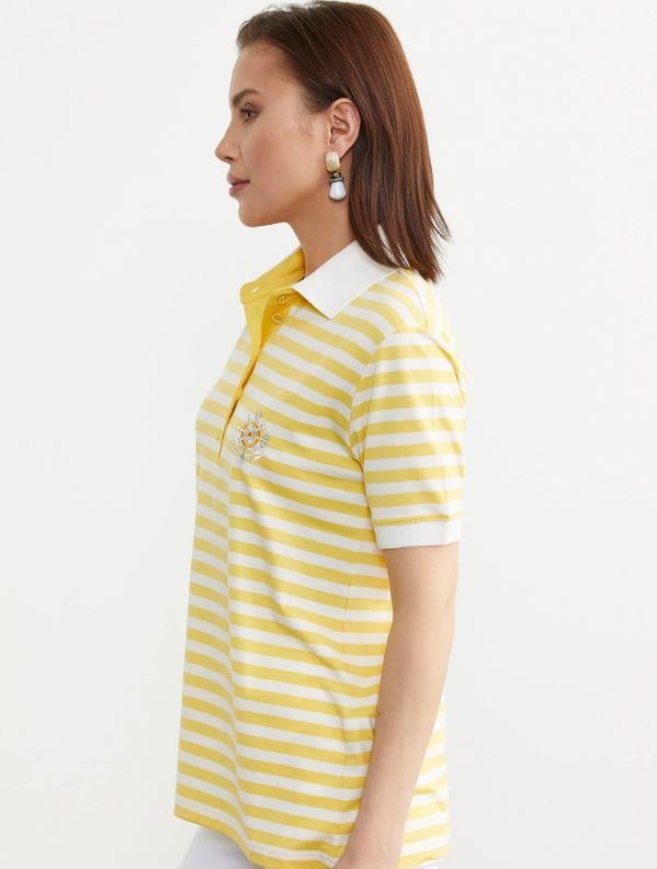 75862 Marine Polo Yaka Çizgili Pamuk Kadın Tshirt