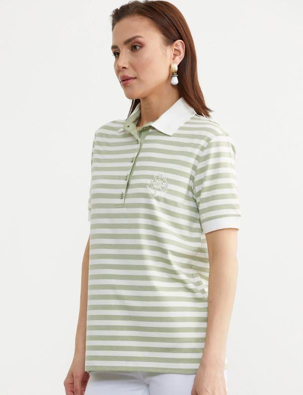 75862 Marine Polo Yaka Çizgili Pamuk Kadın Tshirt