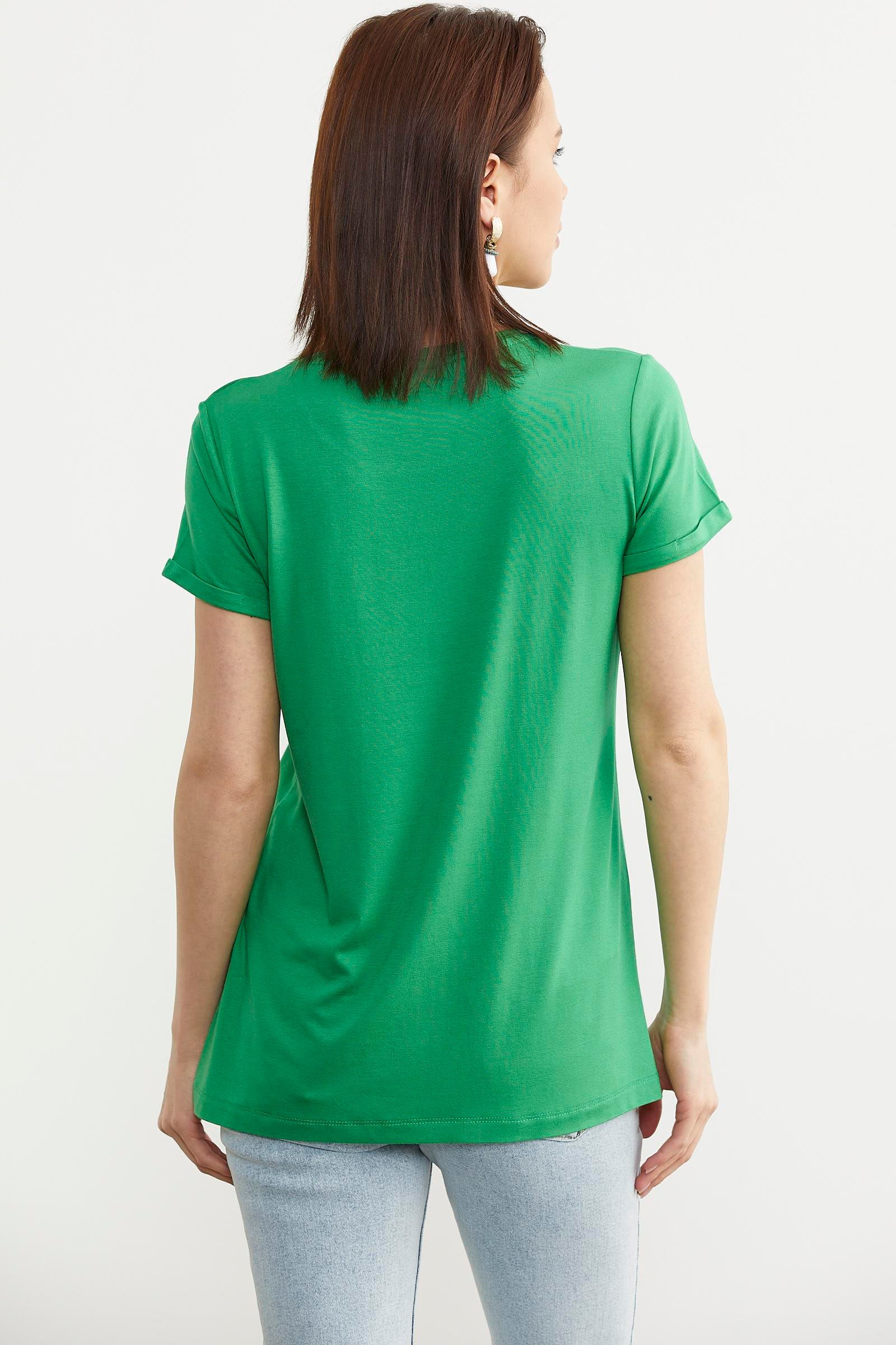 75956 Sıfır Yaka Ananaslı Basic Penye Kısa Kol Tshirt