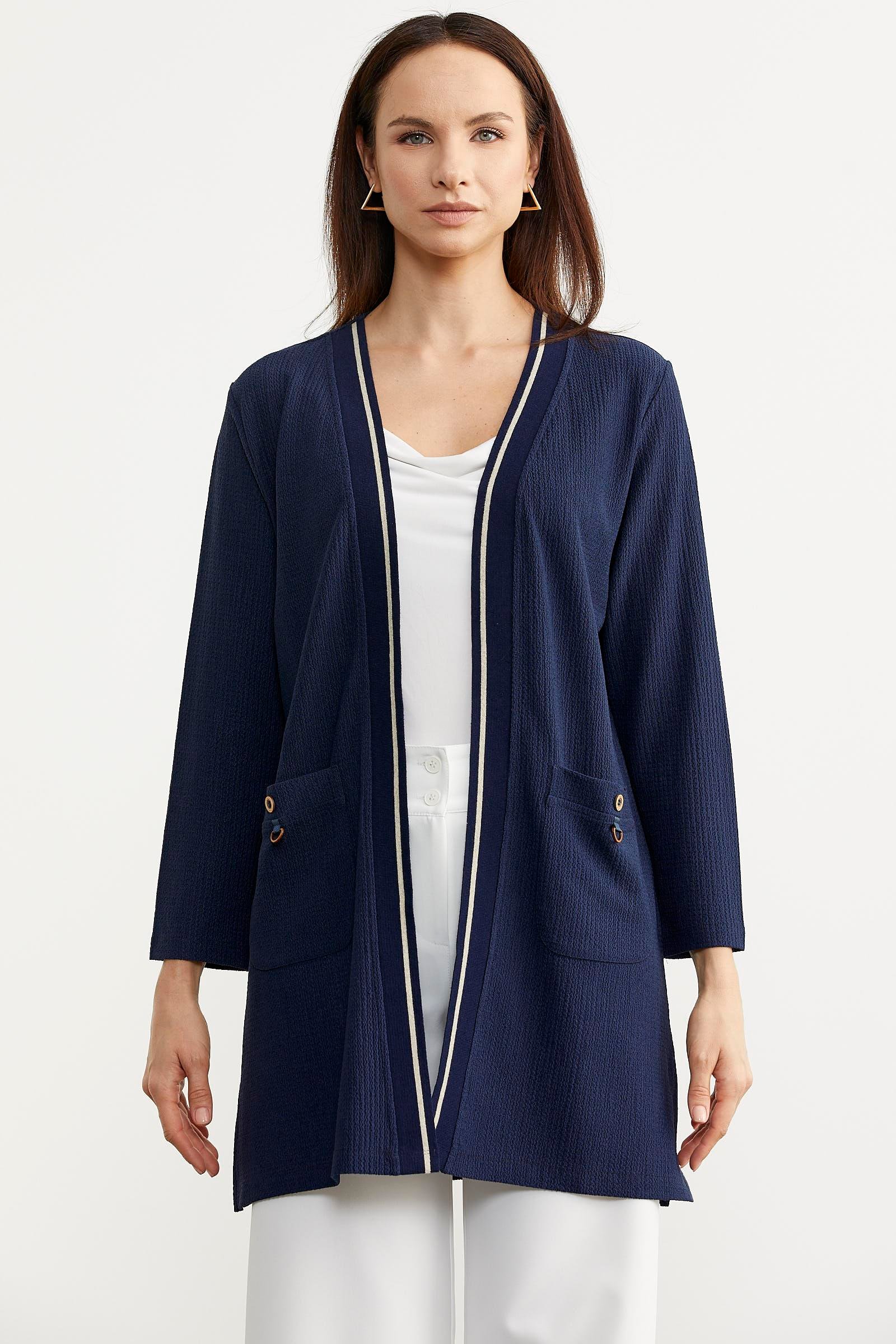 75986 Triko Şeritli Büyük Beden Ceket