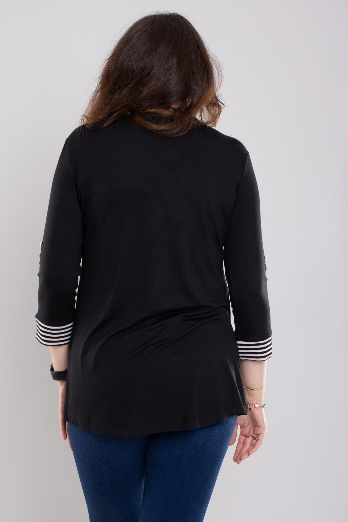 75997 Truvakar Kol Cep Detaylı Çizgili Tshirt