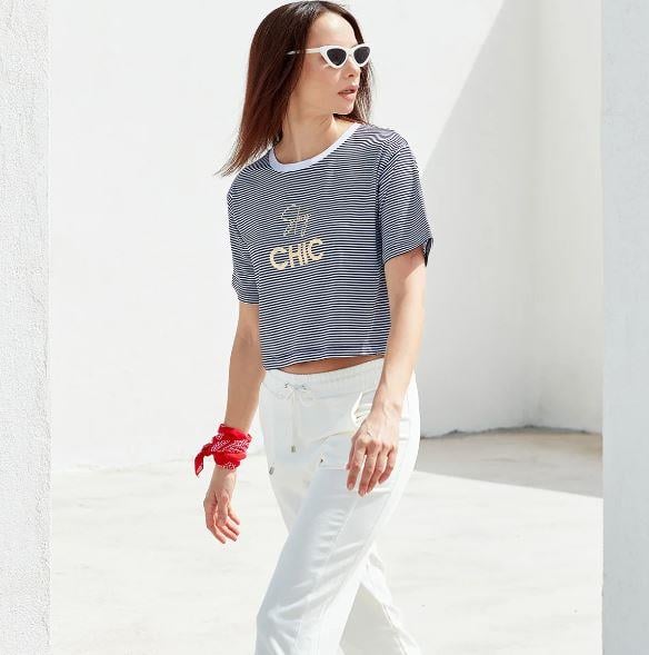 75999 Parlak Baskılı Çizgili Crop Tshirt