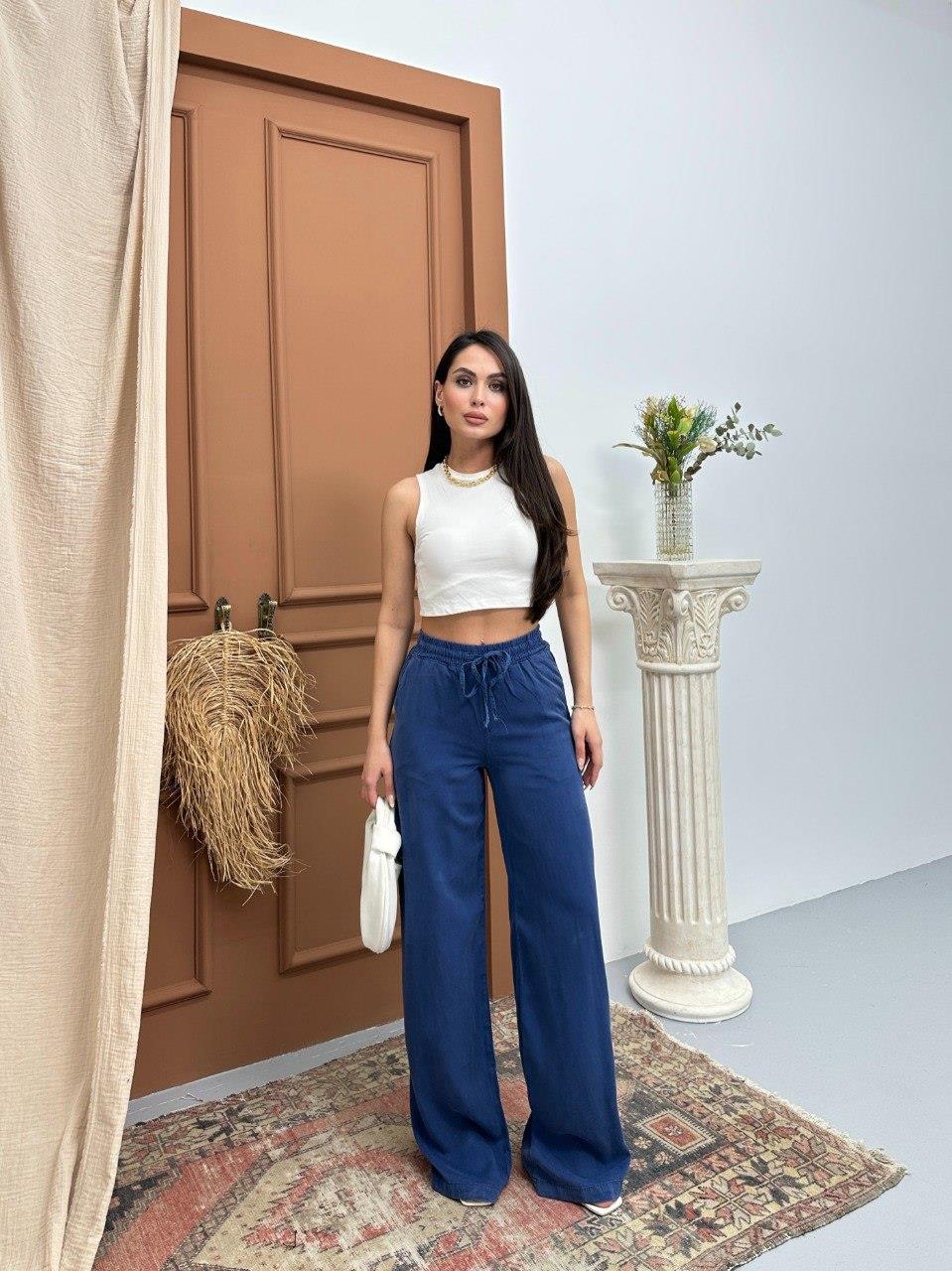 7636 Palazzo Beli Lastikli Bol Paça Pantolon