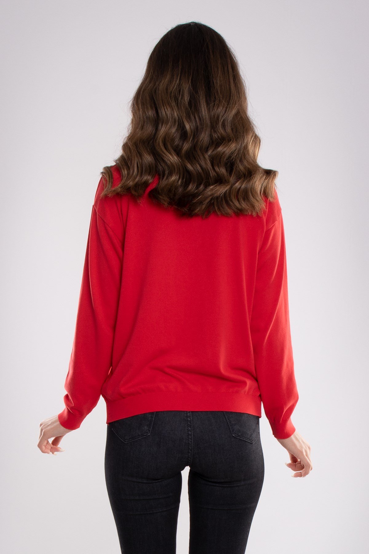 768 Gold Düğmeli Polo Yaka Triko Kadın Kazak