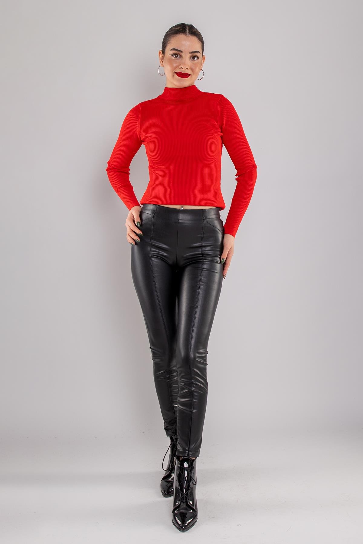 7866 Fermuarlı Deri İçi Şardonlu Tayt Pantolon