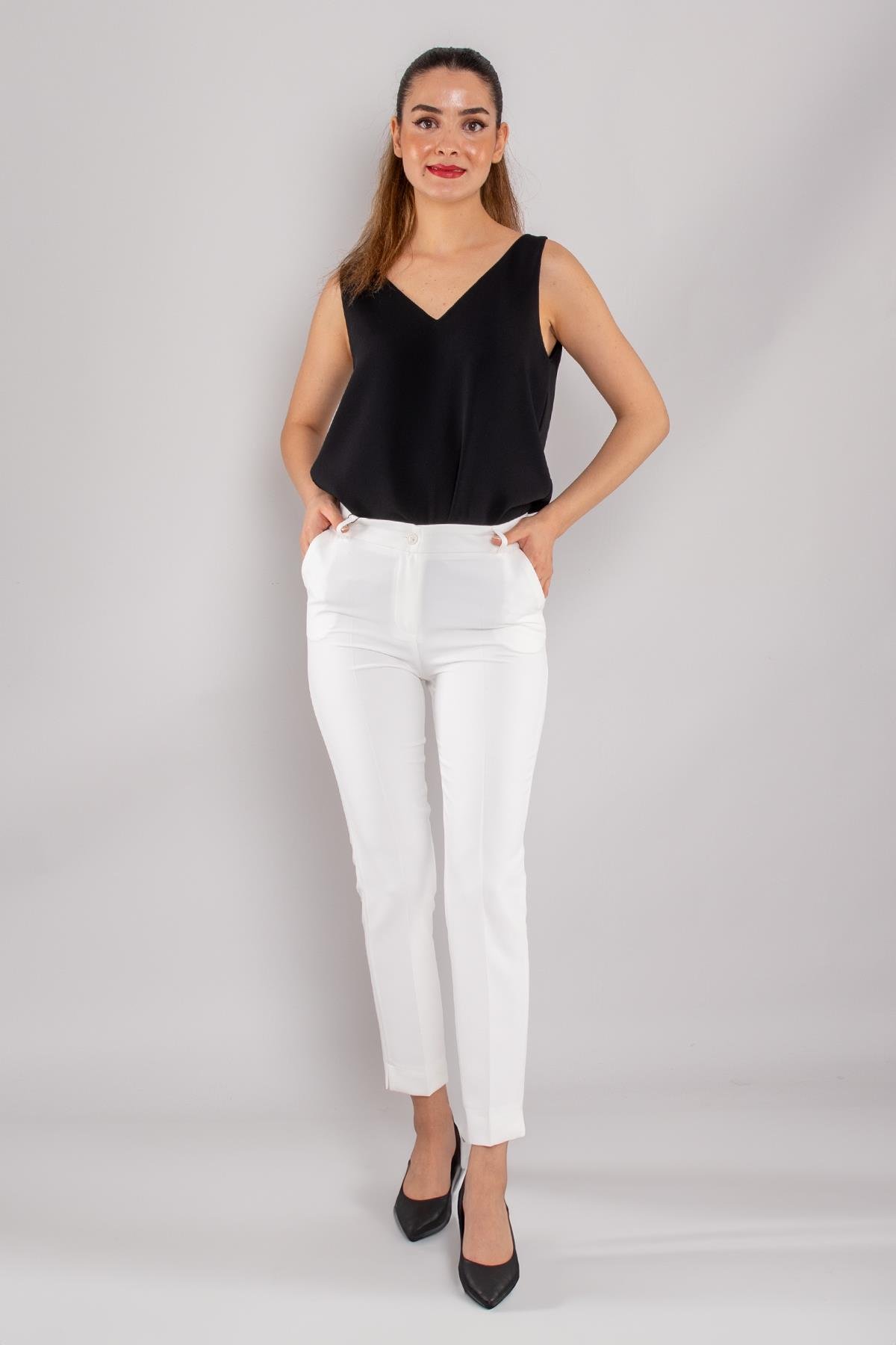 79300 Paça Yırtmaçlı Krep Kumaş Kadın Pantolon