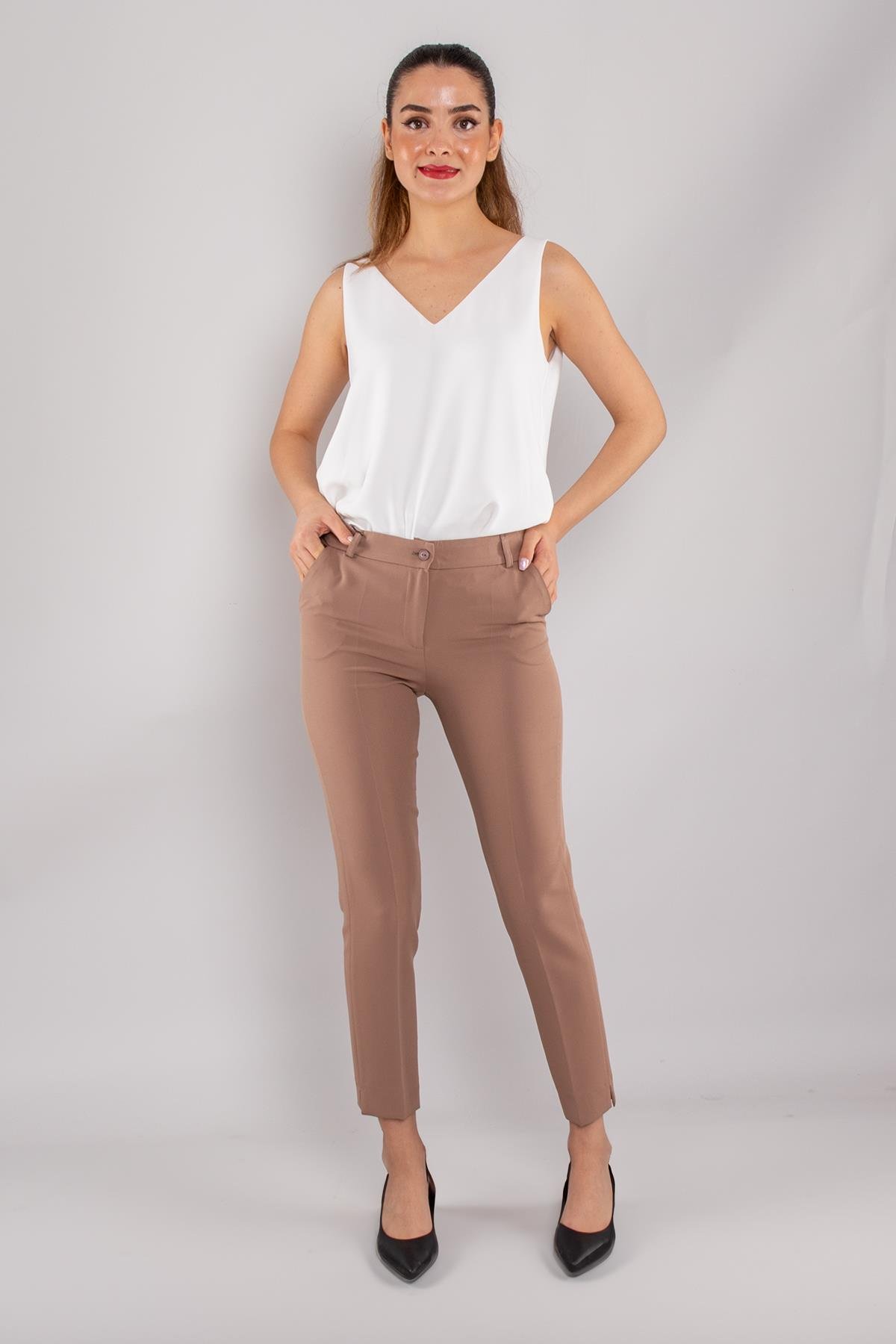 79300 Paça Yırtmaçlı Krep Kumaş Kadın Pantolon