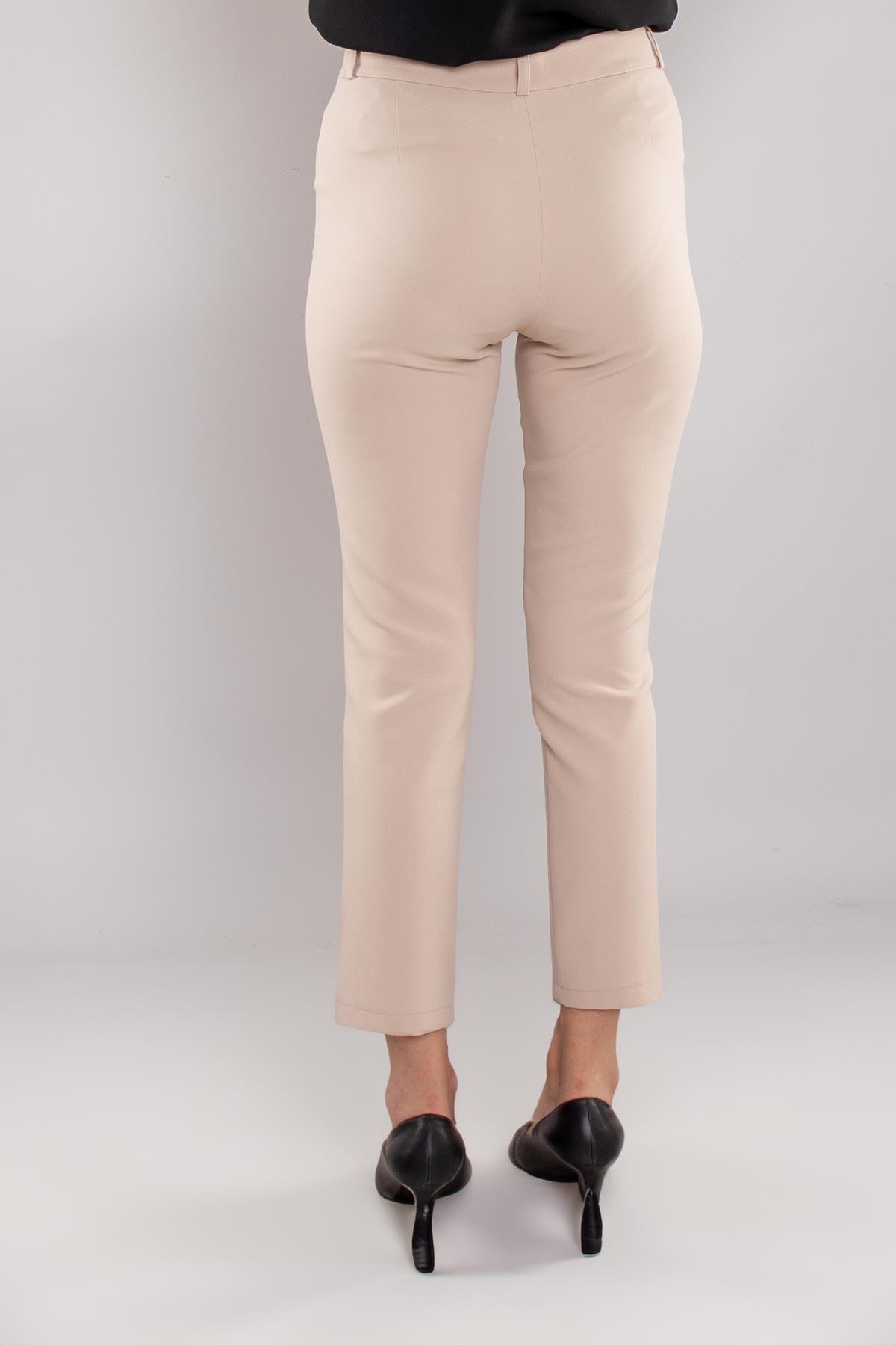 79301 Paça Düğmeli Yandan Çımalı Krep Kumaş Kadın Pantolon