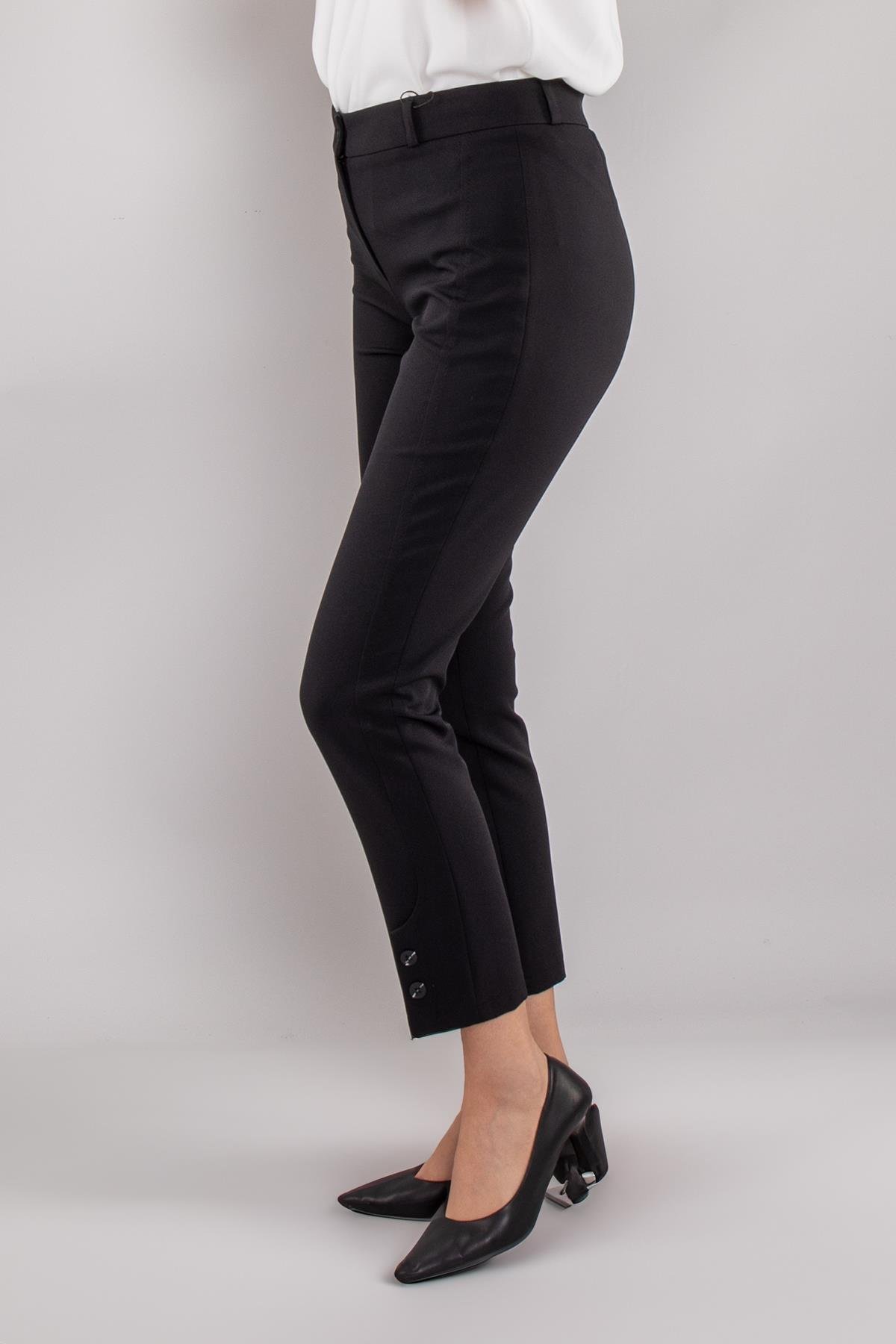 79301 Paça Düğmeli Yandan Çımalı Krep Kumaş Kadın Pantolon
