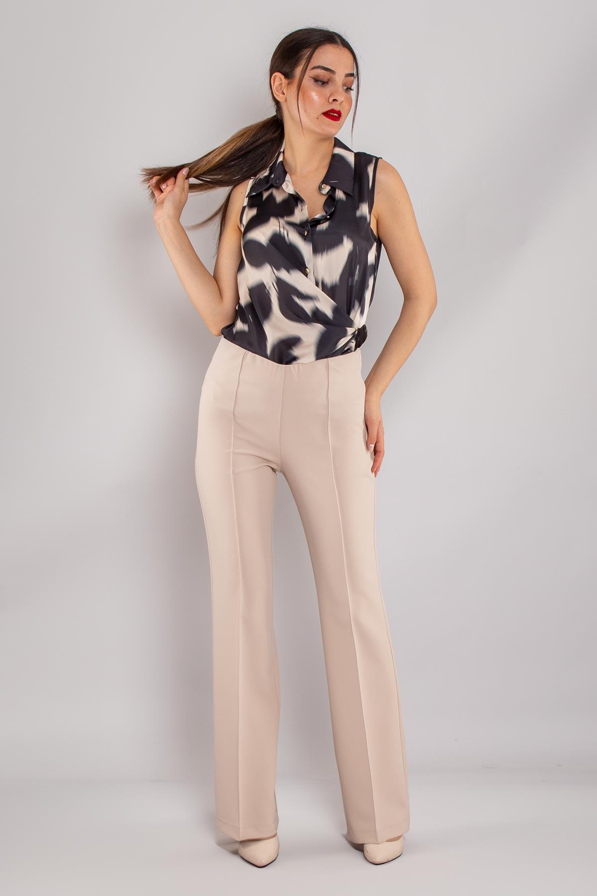 79387 Yandan Gizli Fermuar İspanyol Çımalı Krep Kumaş Kadın Pantolon