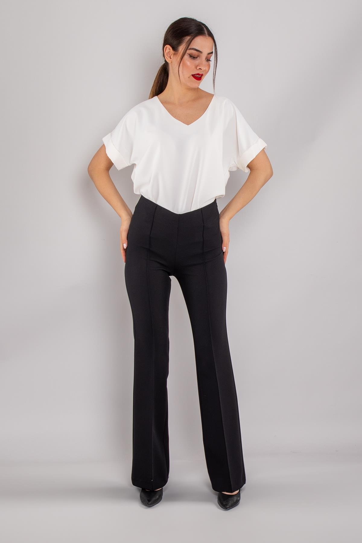 79387 Yandan Gizli Fermuar İspanyol Çımalı Krep Kumaş Kadın Pantolon