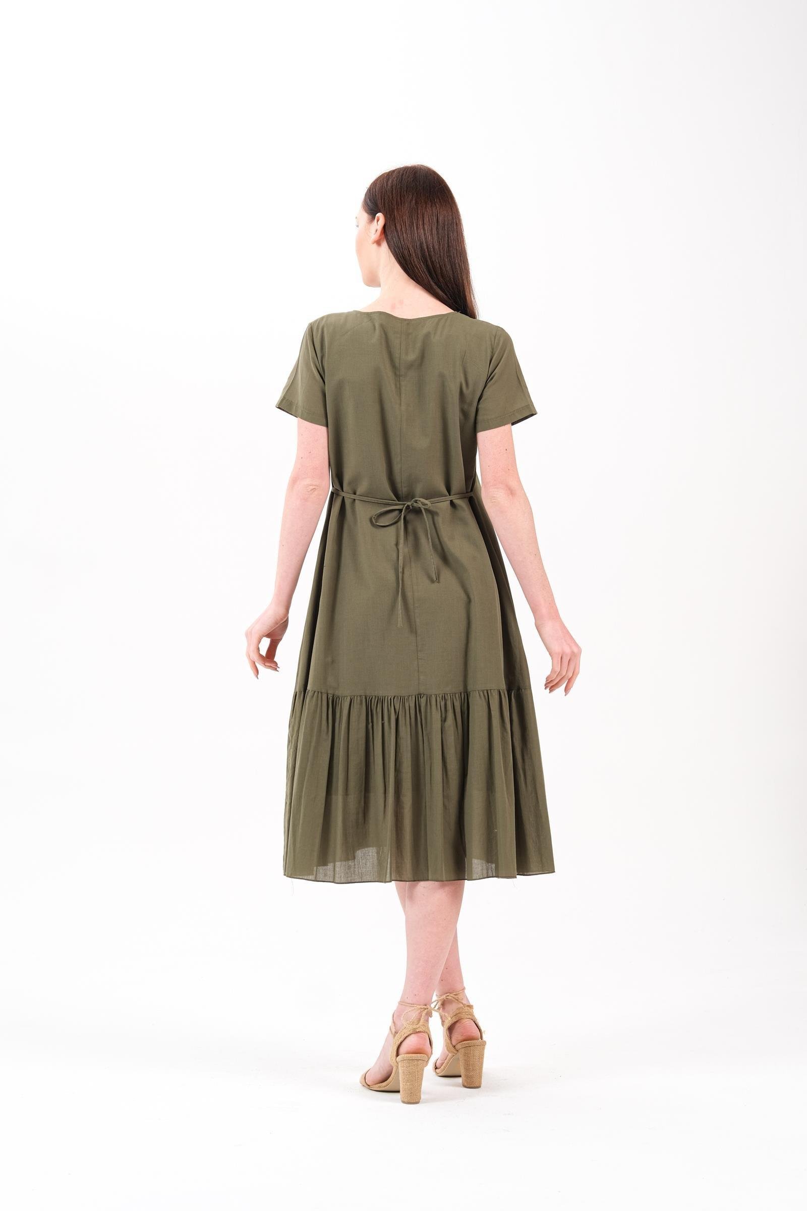 8012 Papatya Nakışlı Kısa Kol Pamuk Otantik Elbise