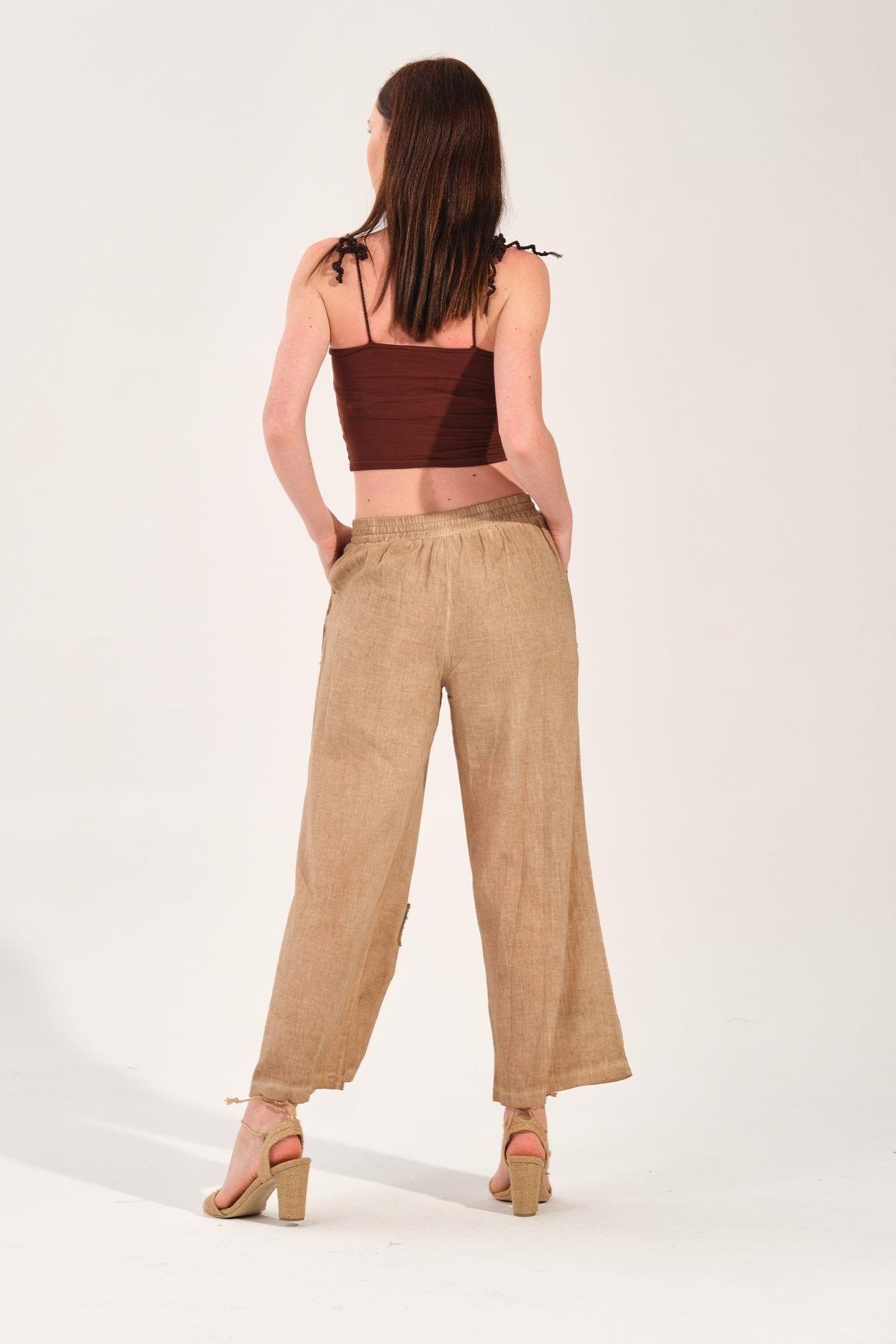 8032 Beli Lastikli Yamalı Pamuk Otantik Şalvar Pantolon