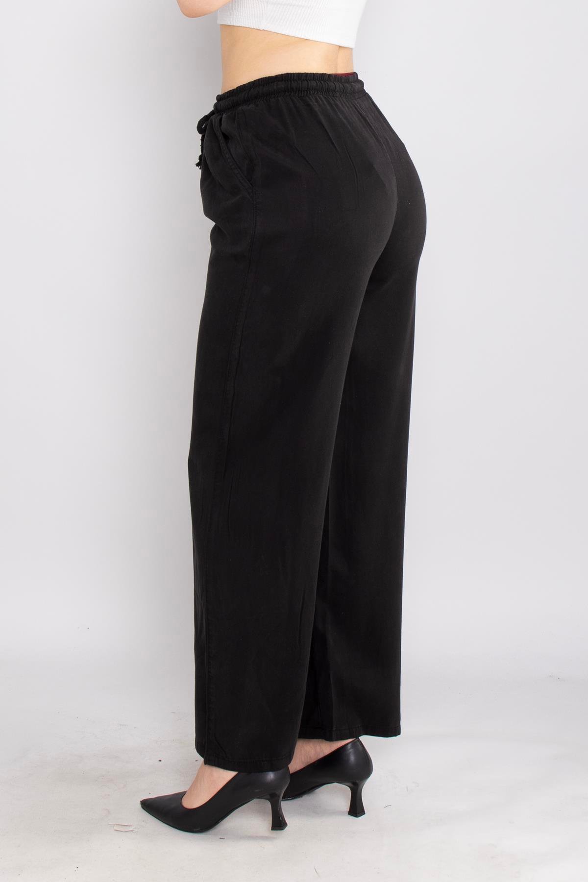 80330 Beli Lastikli Bol Paça Tencel Pantolon