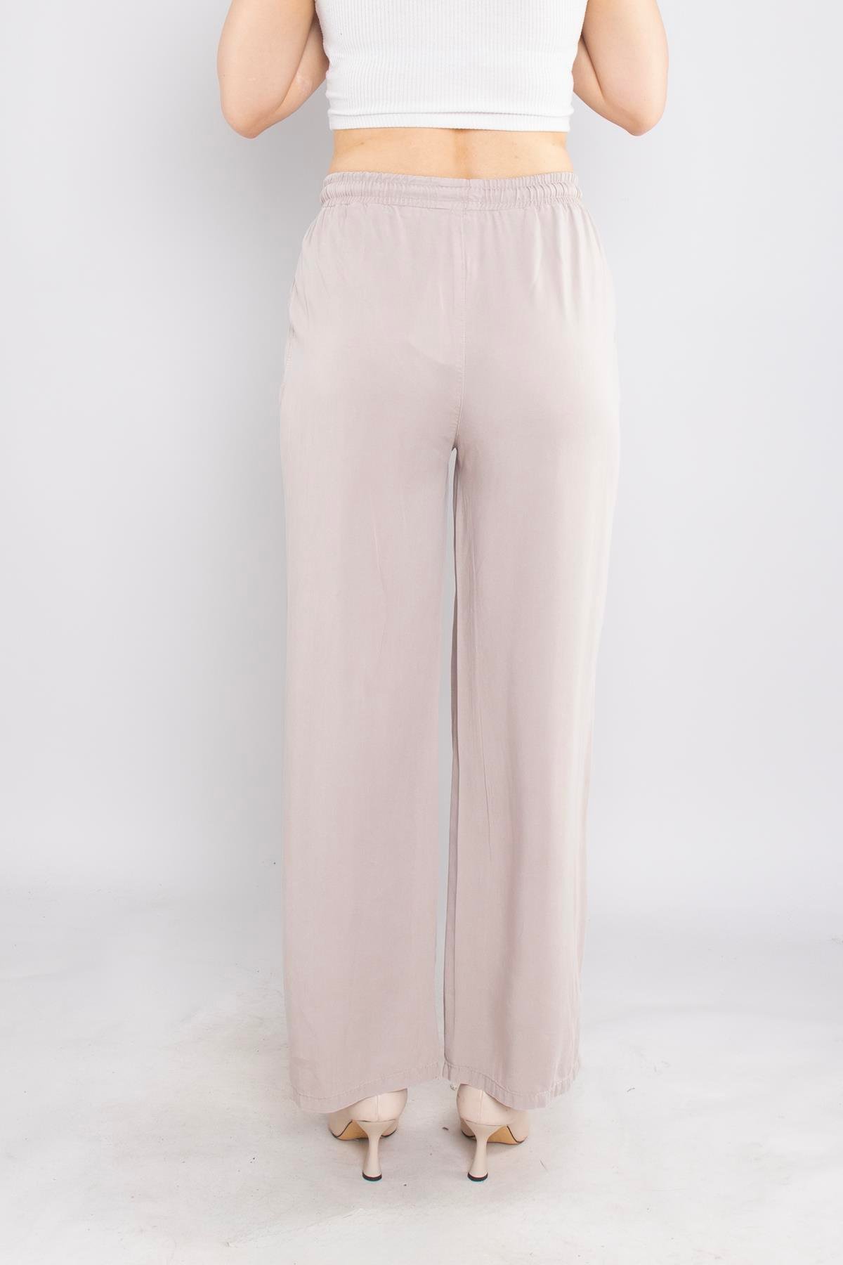 80330 Beli Lastikli Bol Paça Tencel Pantolon