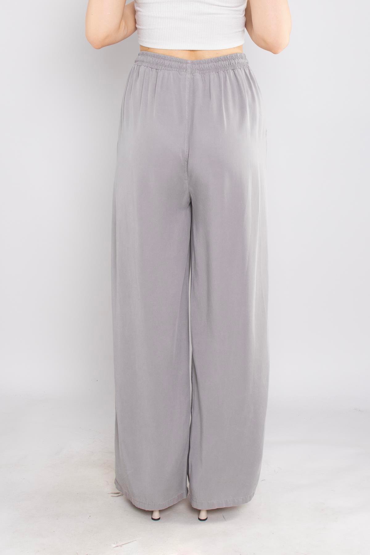 80330 Beli Lastikli Bol Paça Tencel Pantolon