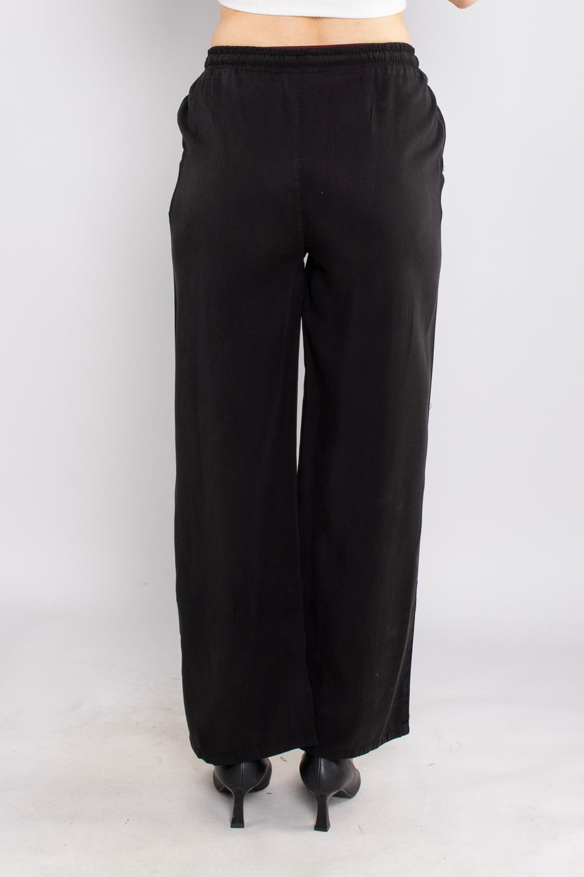 80330 Beli Lastikli Bol Paça Tencel Pantolon