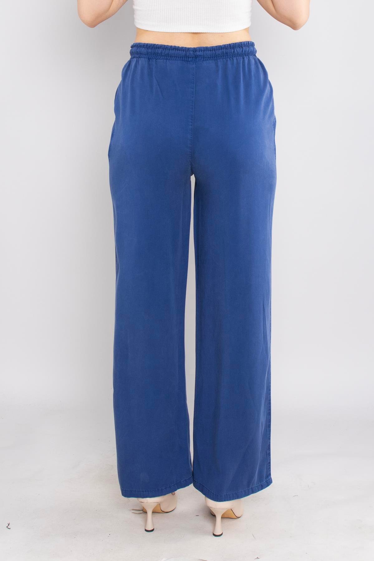 80330 Beli Lastikli Bol Paça Tencel Pantolon