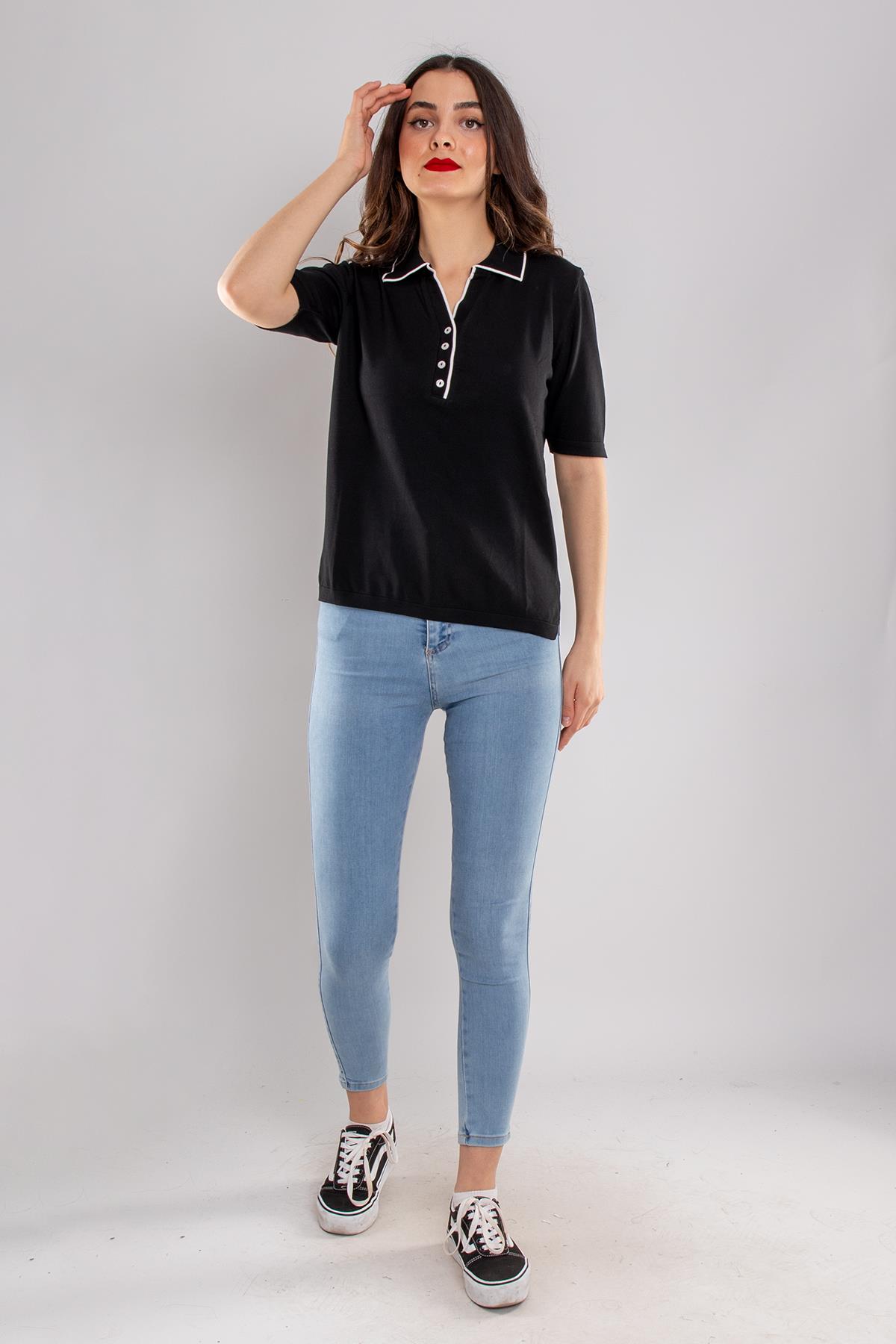 804 Polo Yaka Özel Düğmeli Merserize Triko