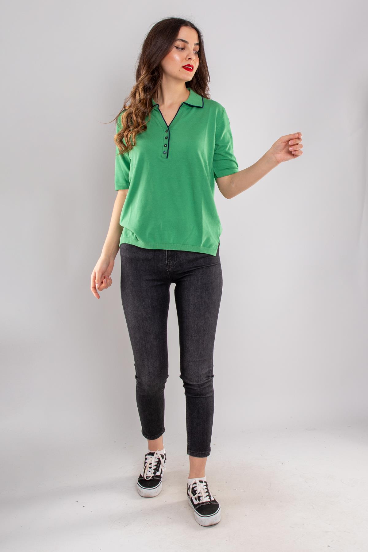 804 Polo Yaka Özel Düğmeli Merserize Triko