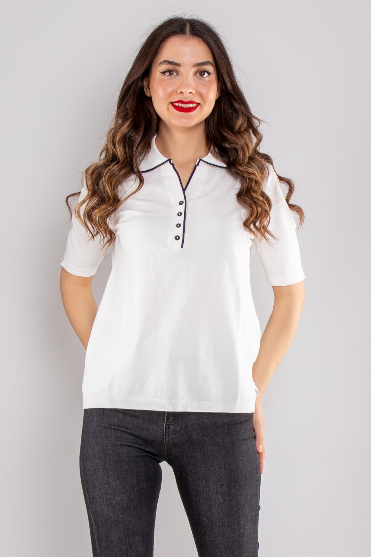 804 Polo Yaka Özel Düğmeli Merserize Triko