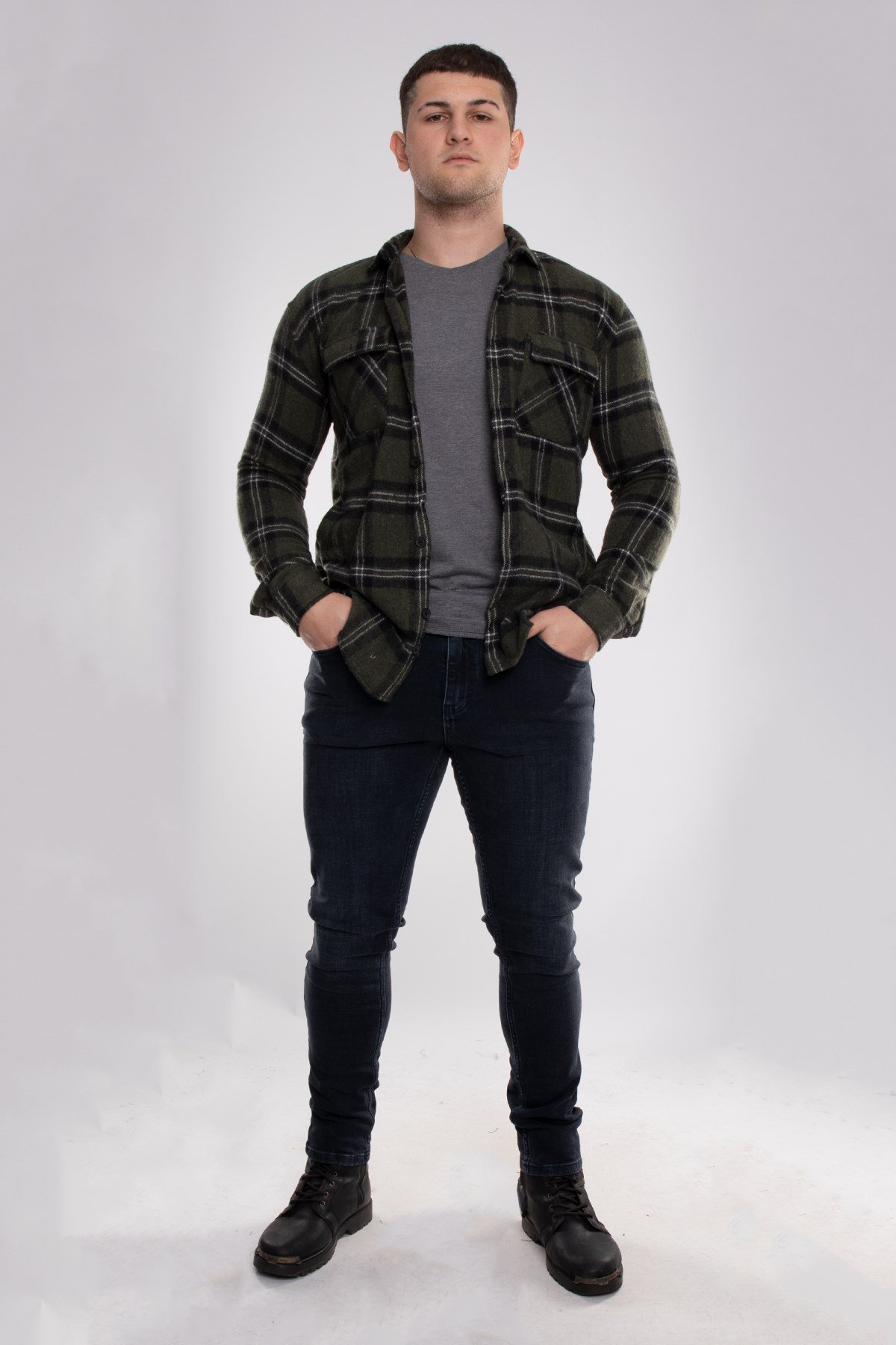 8040 Slimfit Ekose Çift Cep Pamuklu Oduncu Erkek Gömlek