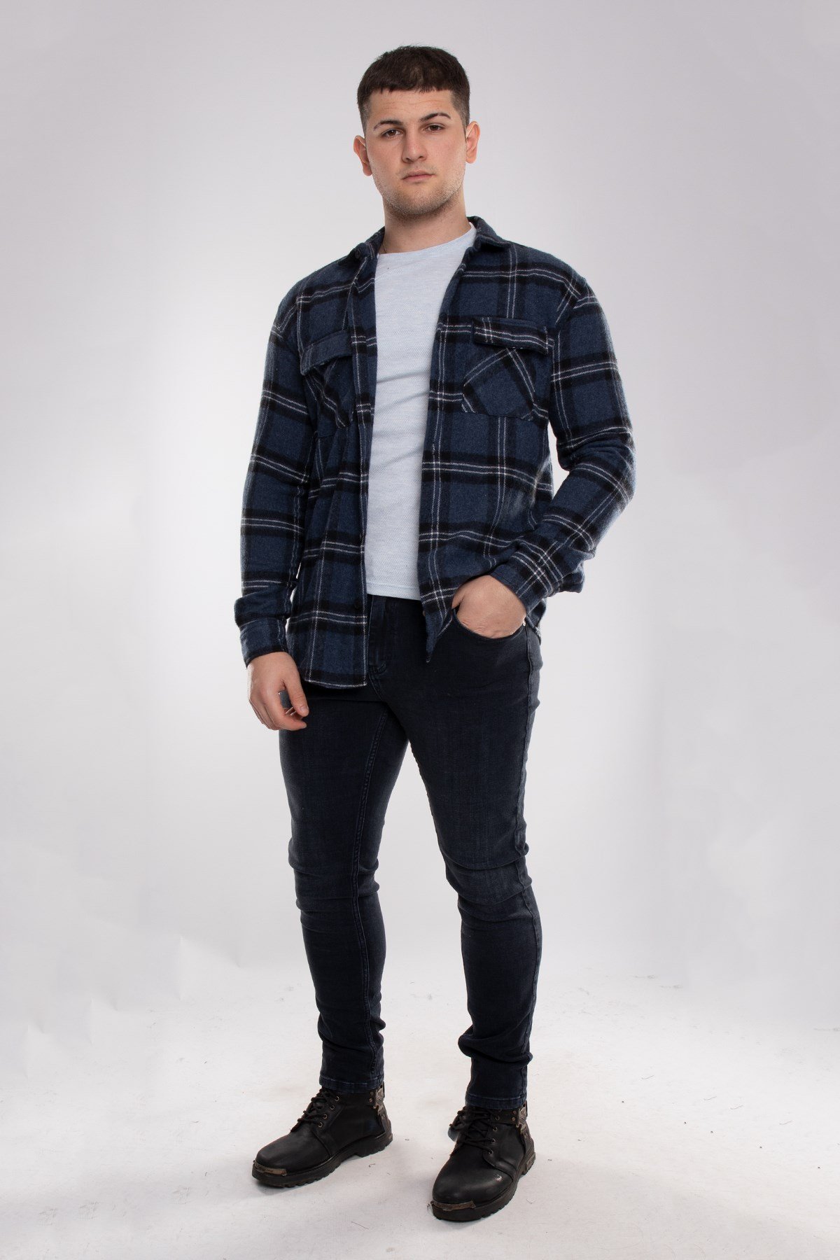 8040 Slimfit Ekose Çift Cep Pamuklu Oduncu Erkek Gömlek