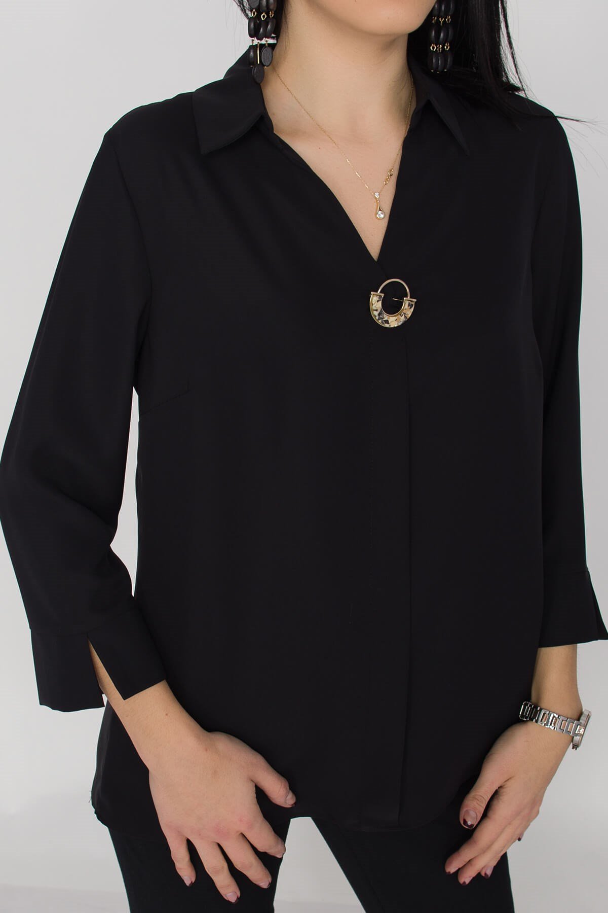 81285 Broşlu Truv.Kol Krep Bluz