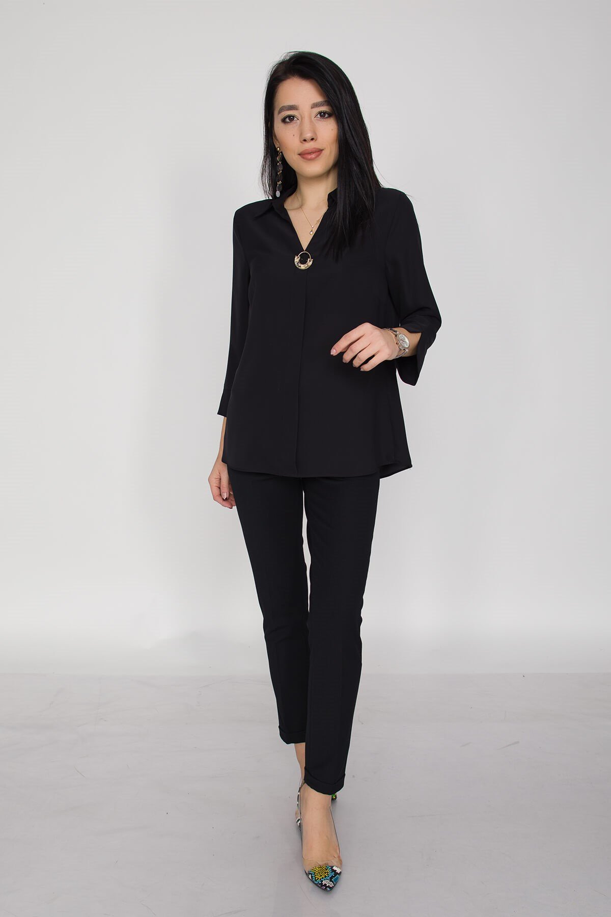 81285 Broşlu Truv.Kol Krep Bluz