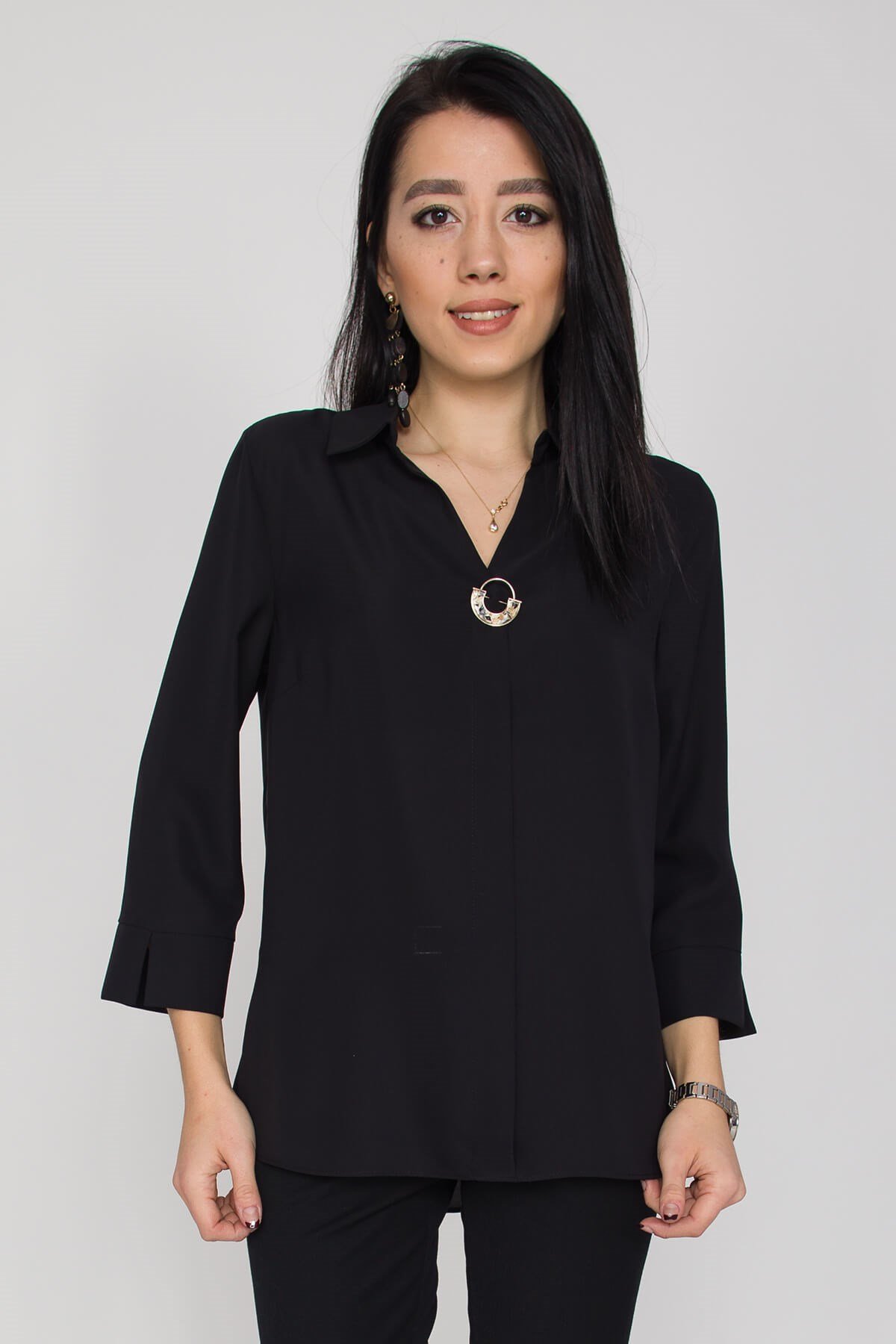 81285 Broşlu Truv.Kol Krep Bluz