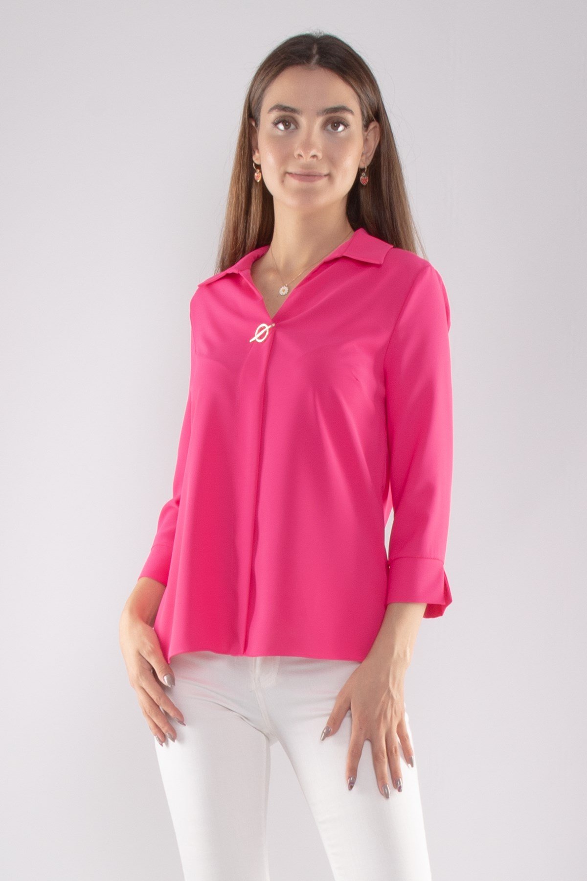 81285 Broşlu Truvakar Kol Krep Bluz