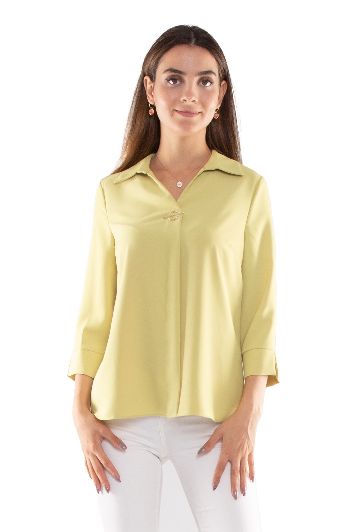 81285 Broşlu Truvakar Kol Krep Bluz