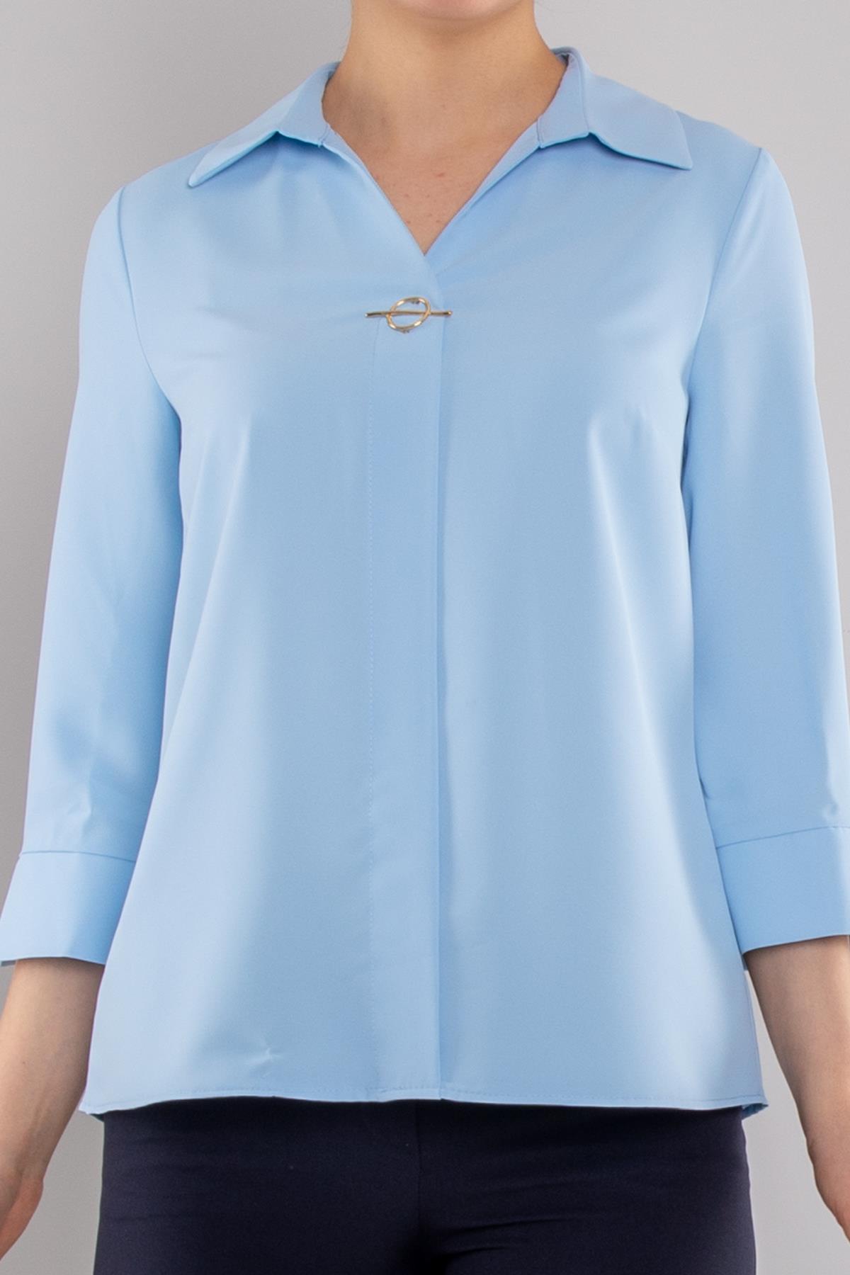 81285 Broşlu Truvakar Kol Krep Bluz