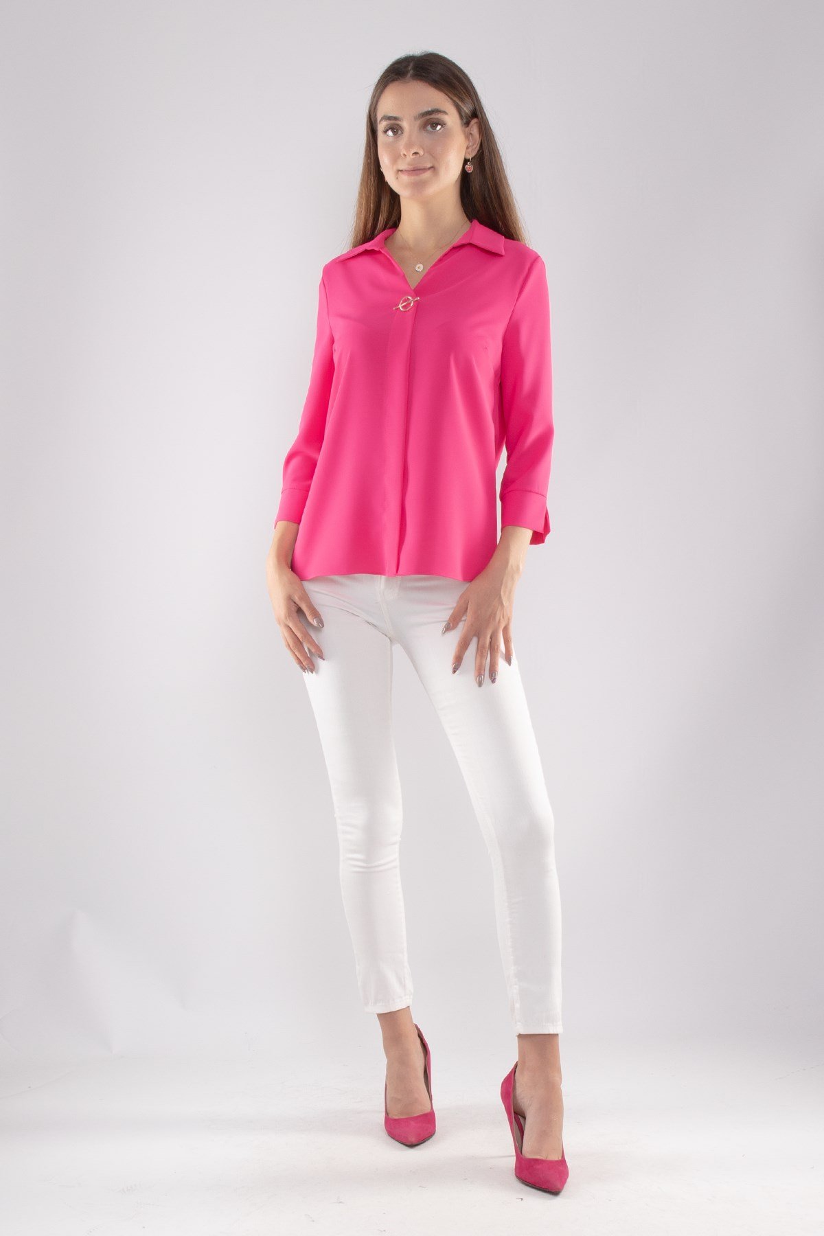 81285 Broşlu Truvakar Kol Krep Bluz