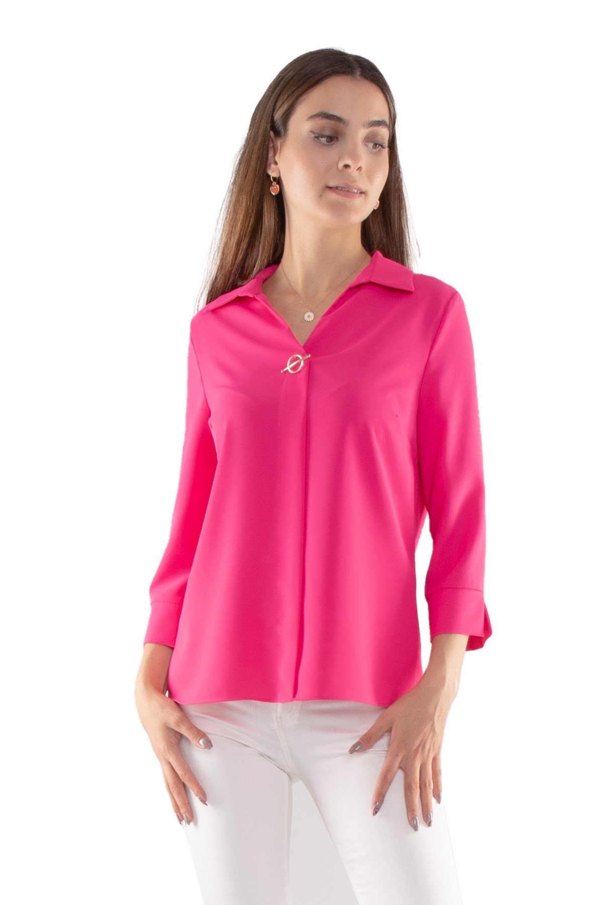 81285 Broşlu Truvakar Kol Krep Bluz